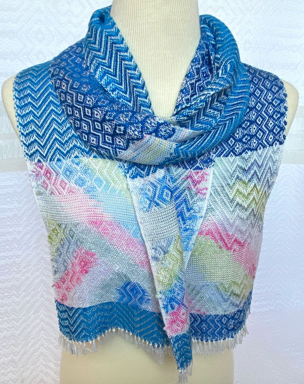  Spring Inlay with Blues Handwoven Scarf     