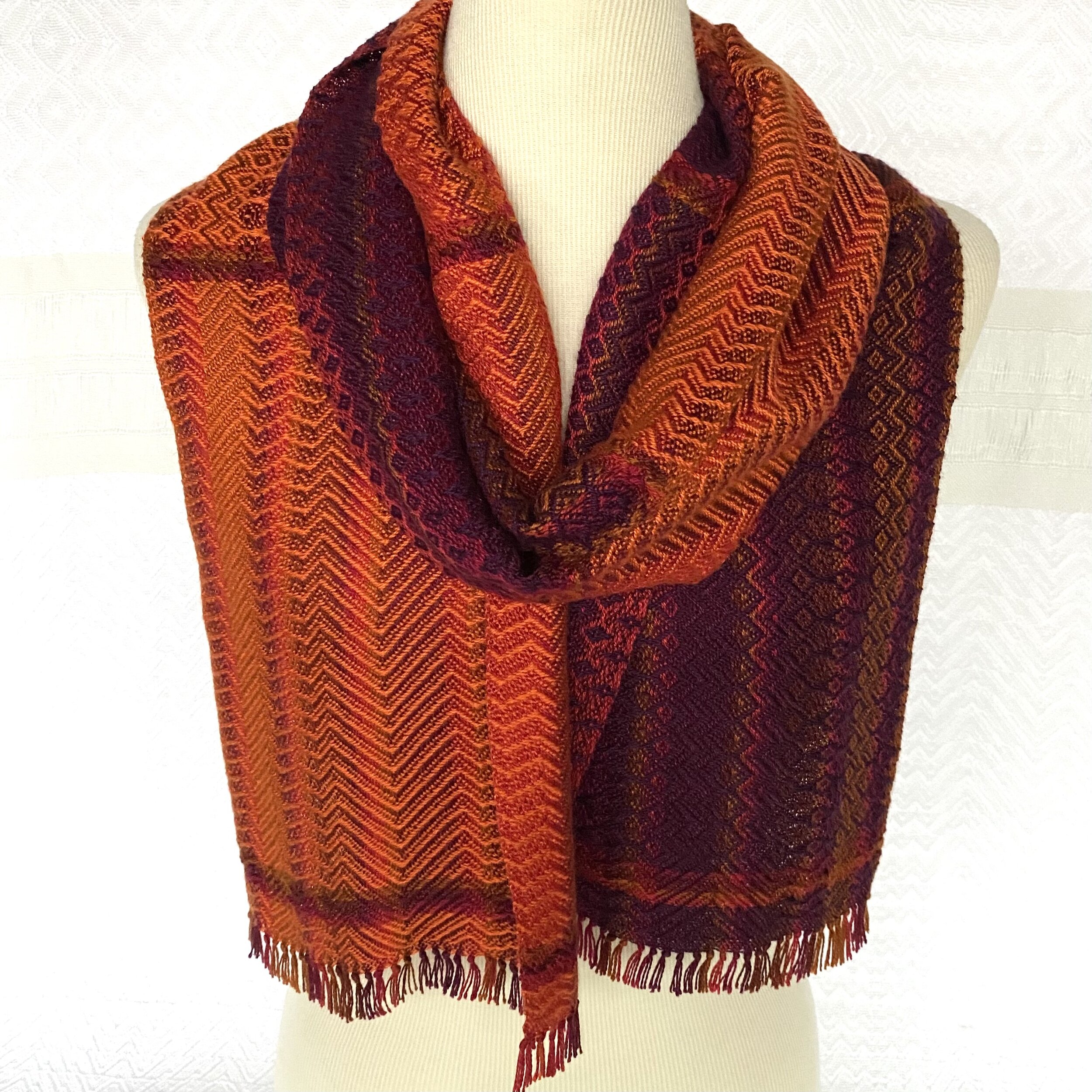  Stripes of Purple and Orange Handwoven Scarf   