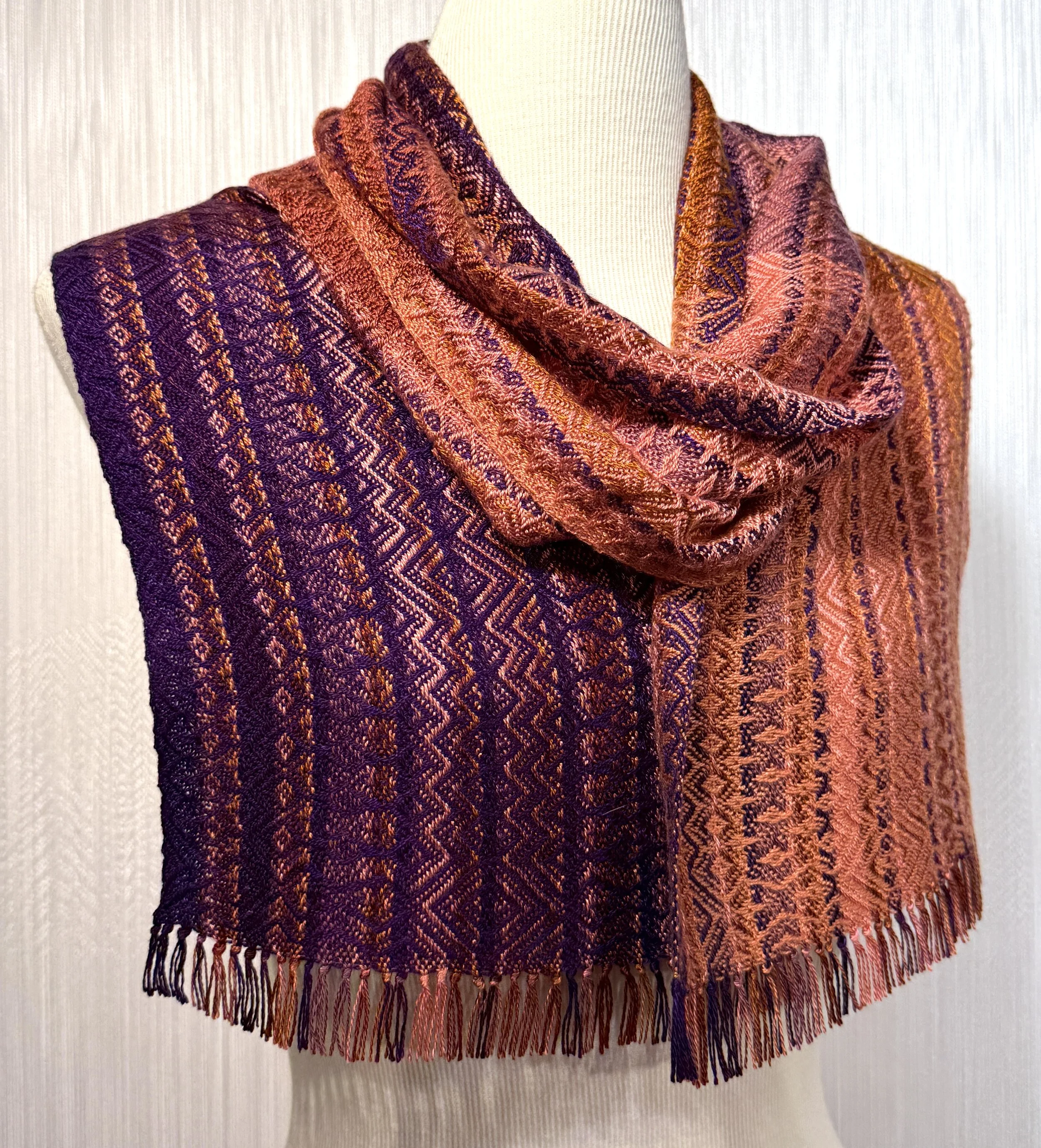 Stripes of Purple and Orange Woven Scarf 4-4.jpg