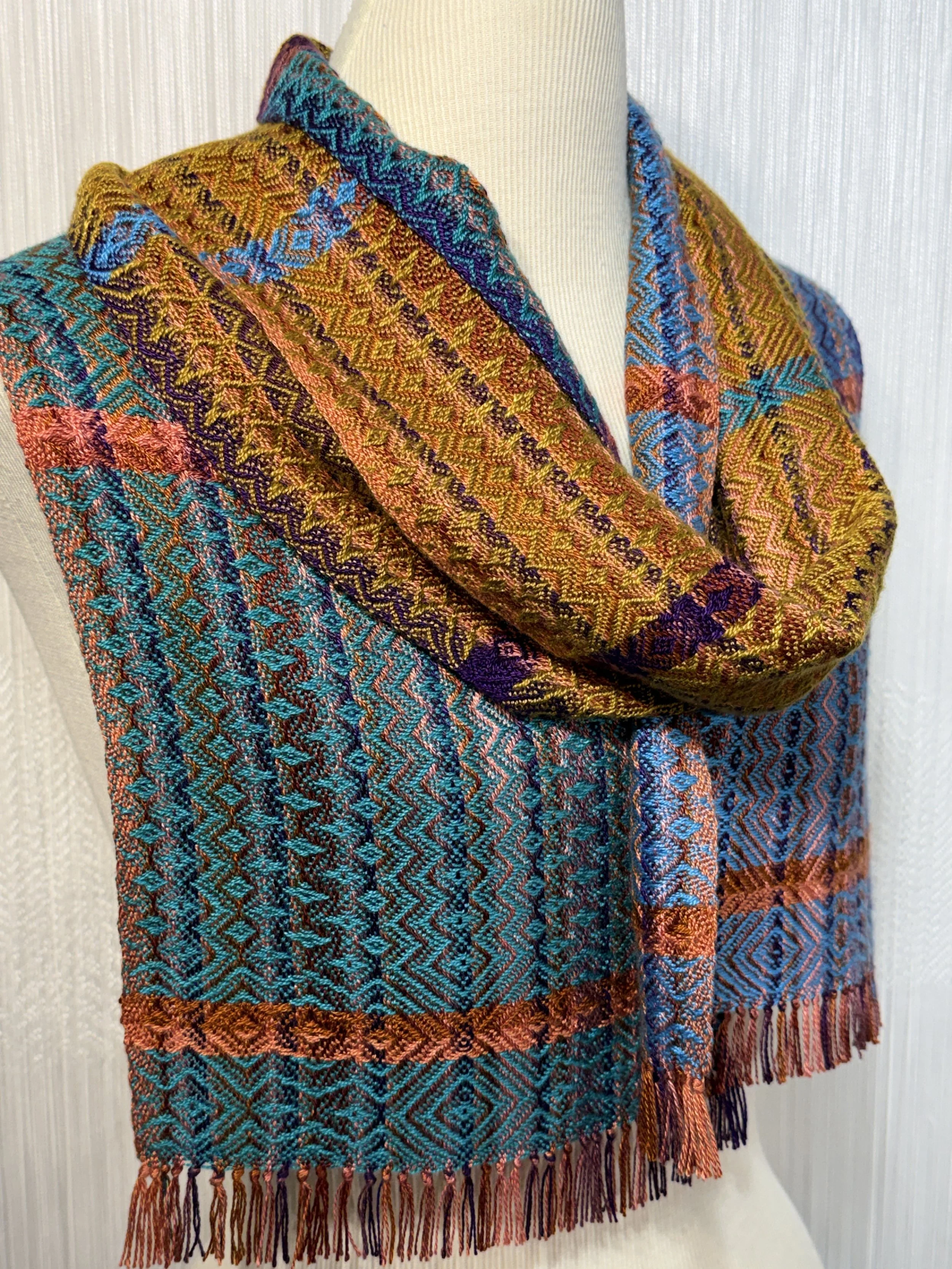 Stripes of Purple and Orange Woven Scarf 1-5.JPG
