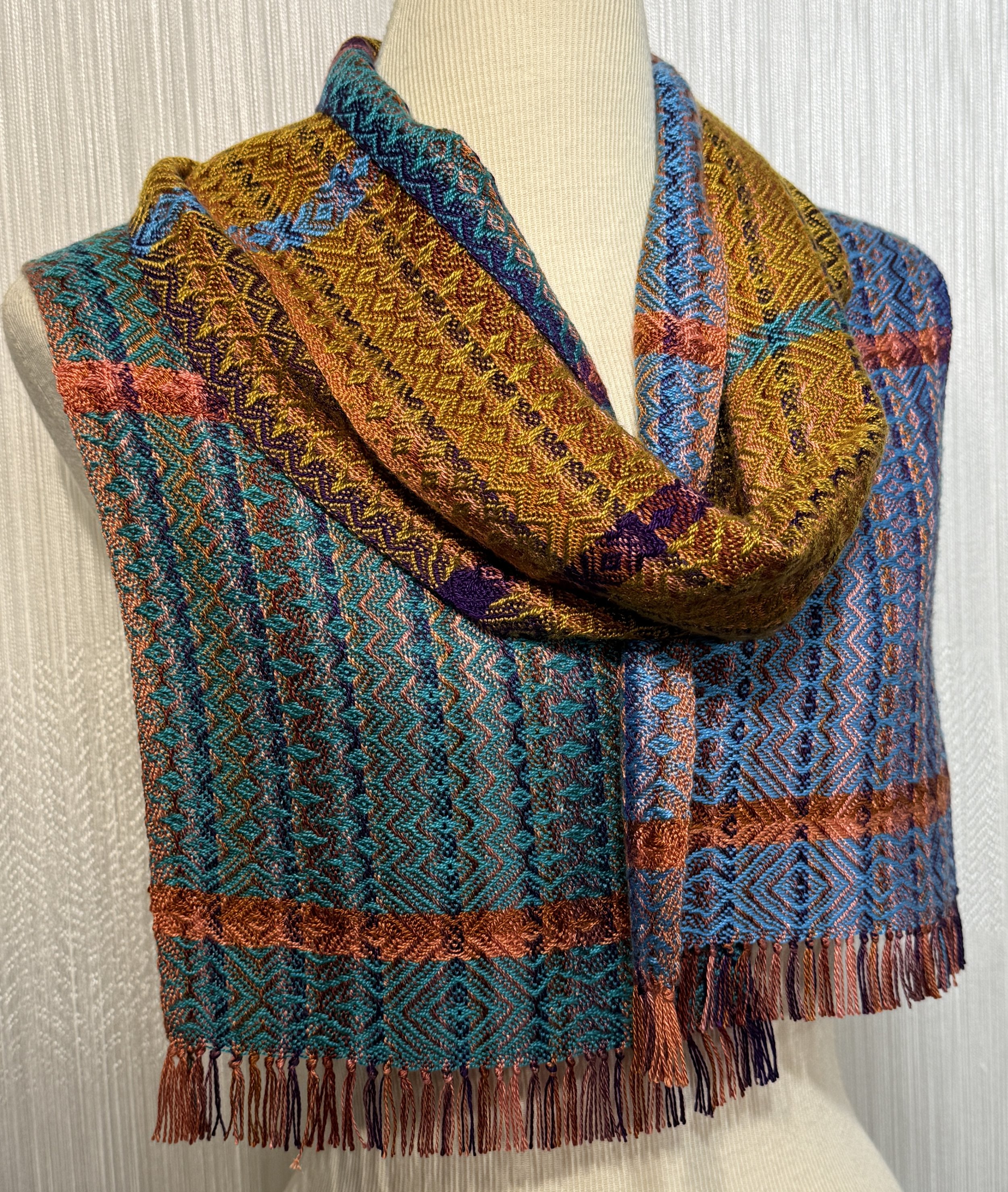 Stripes of Purple and Orange Woven Scarf 1-2.jpg