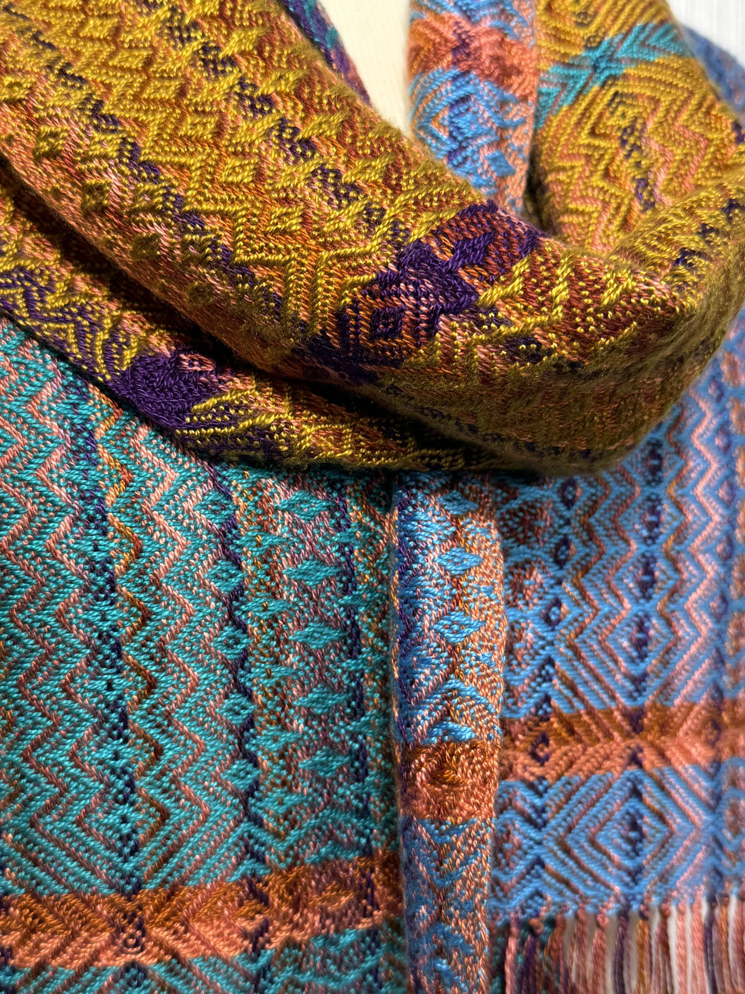Stripes of Purple and Orange Woven Scarf 1-3.JPG