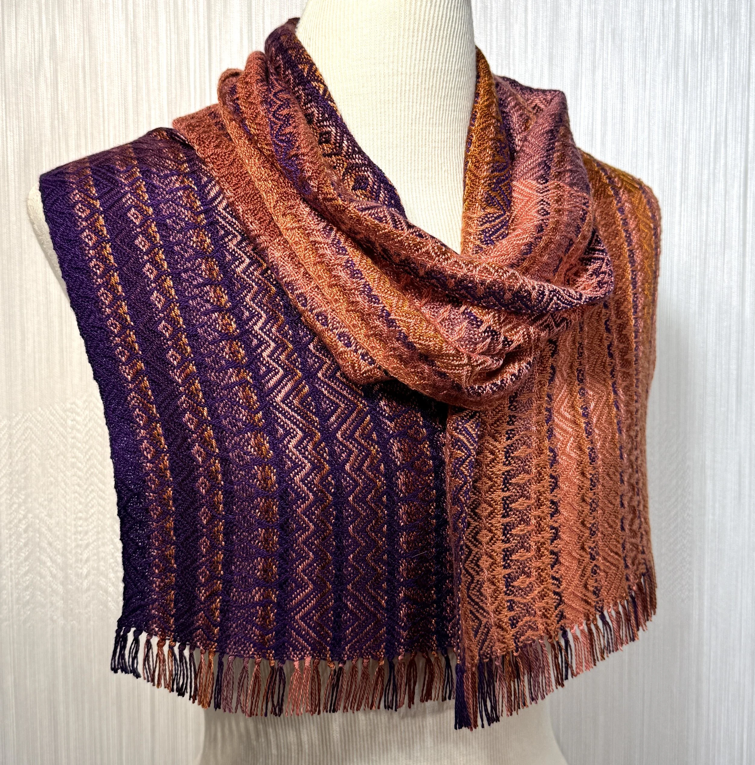 Stripes of Purple and Orange Woven Scarf 4-2.jpg