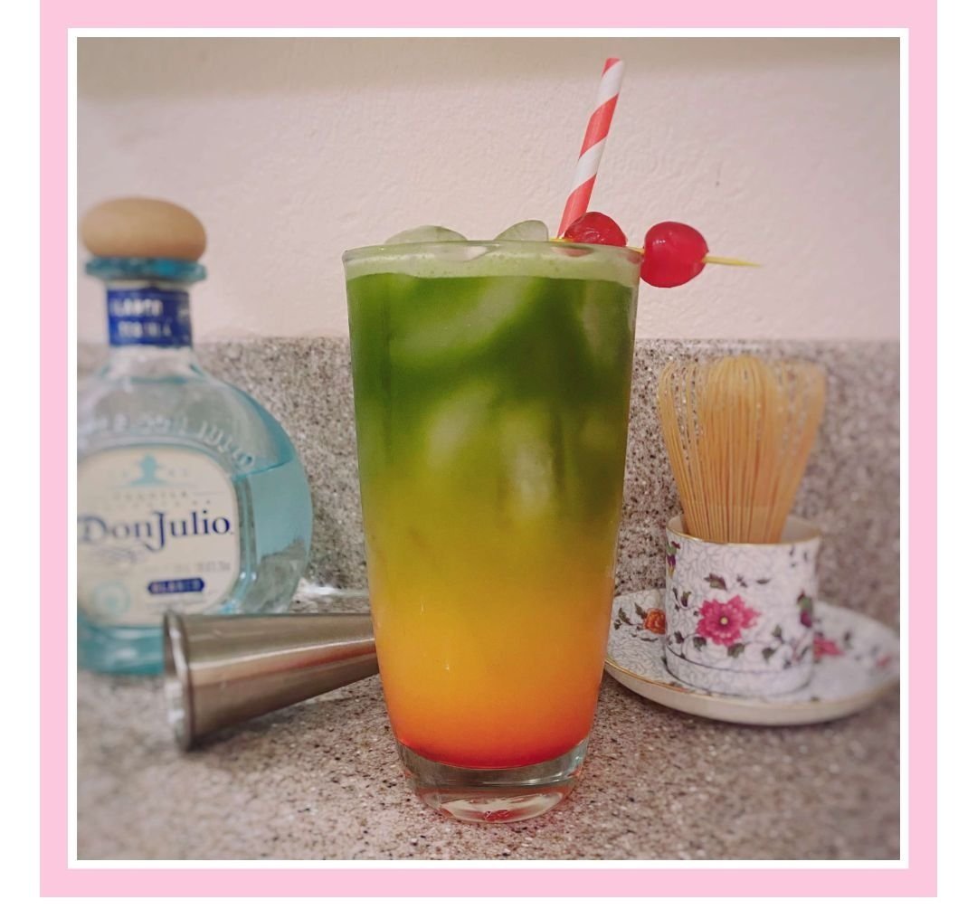 Tequila Sunrise Cocktail with Matcha Green Tea
