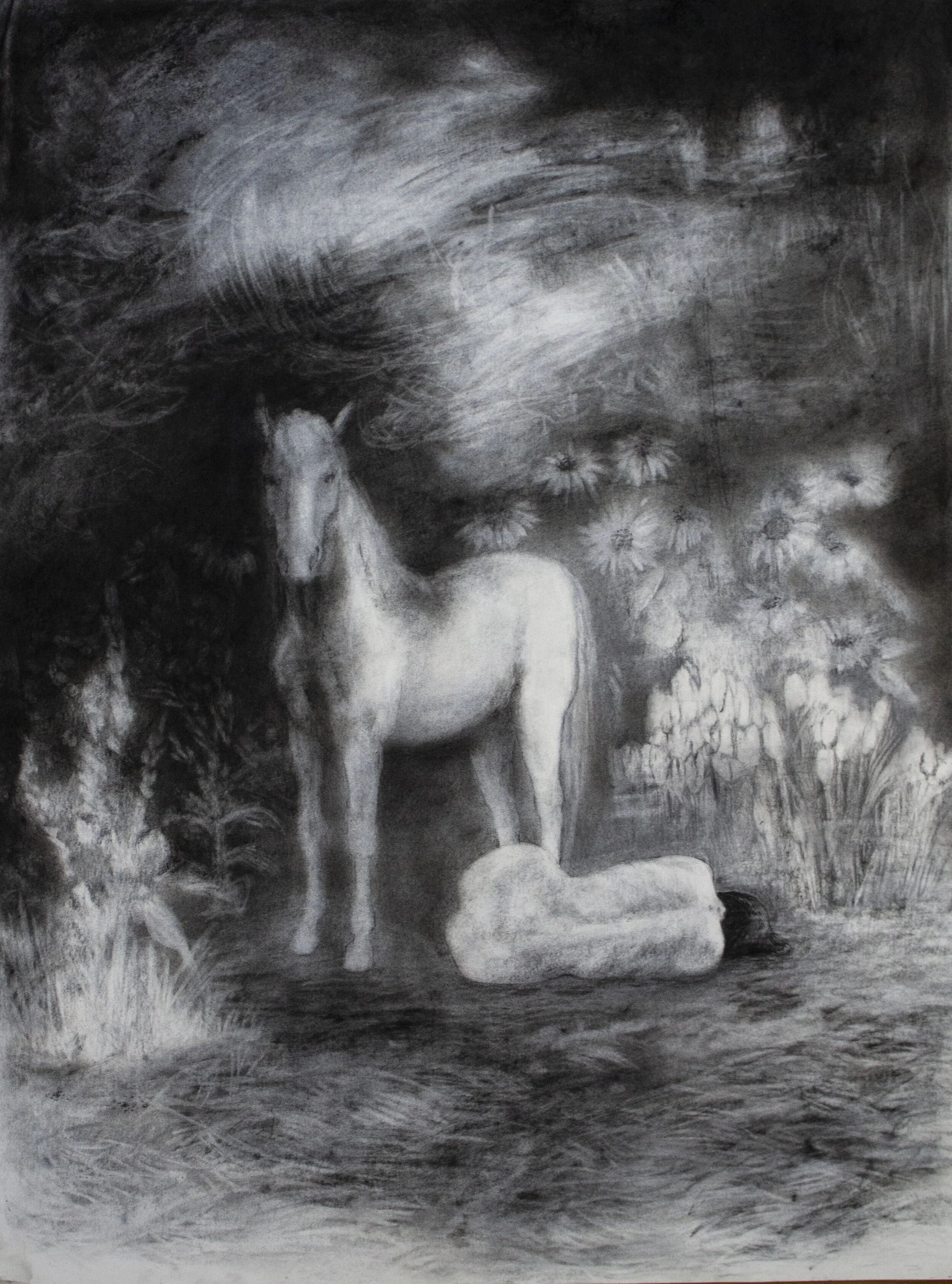   Apparition,  charcoal on paper, 30x22in., 2020 