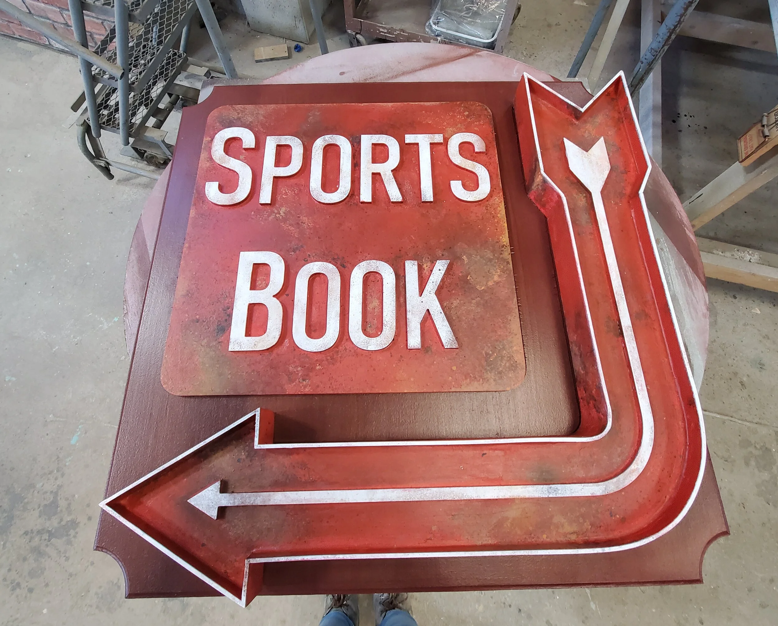  Scenic Artist, ESPN Sports event, faux rust on prop, Prop N Spoon 