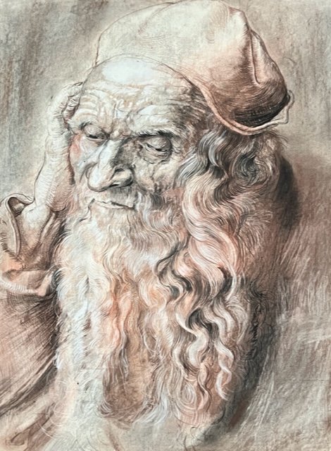 "Portrait of an Old Man," after Albrecht Durer, conte on paper