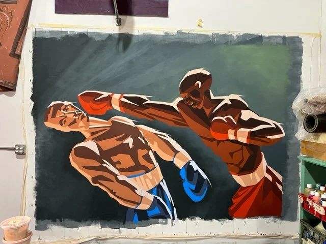  Journey Scenic, painted drop for boxing ring, rosco off broadway paints 