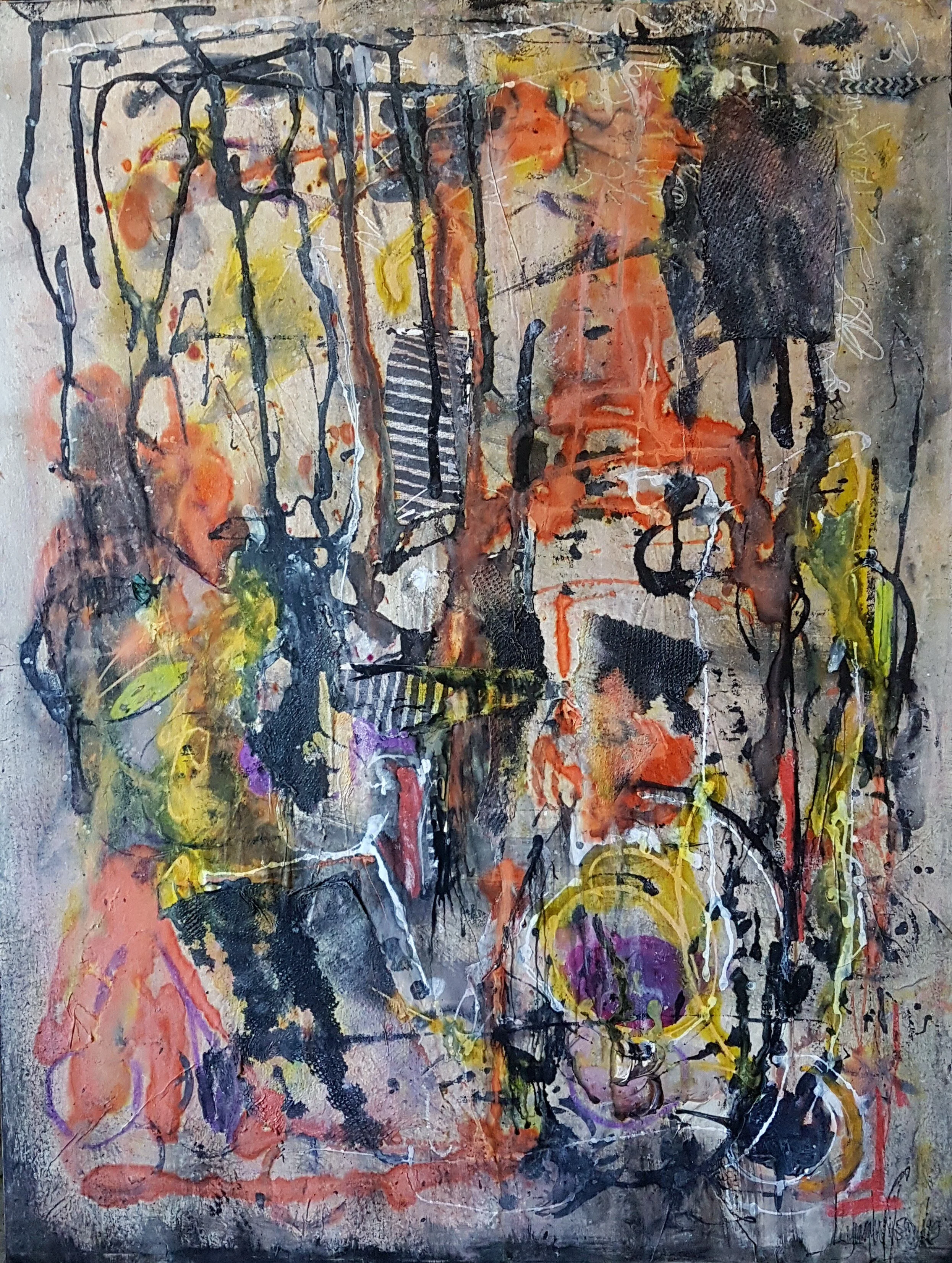Changes Abstract Mixed Media on Newsprint mounted on wood cradleboard panels .jpg