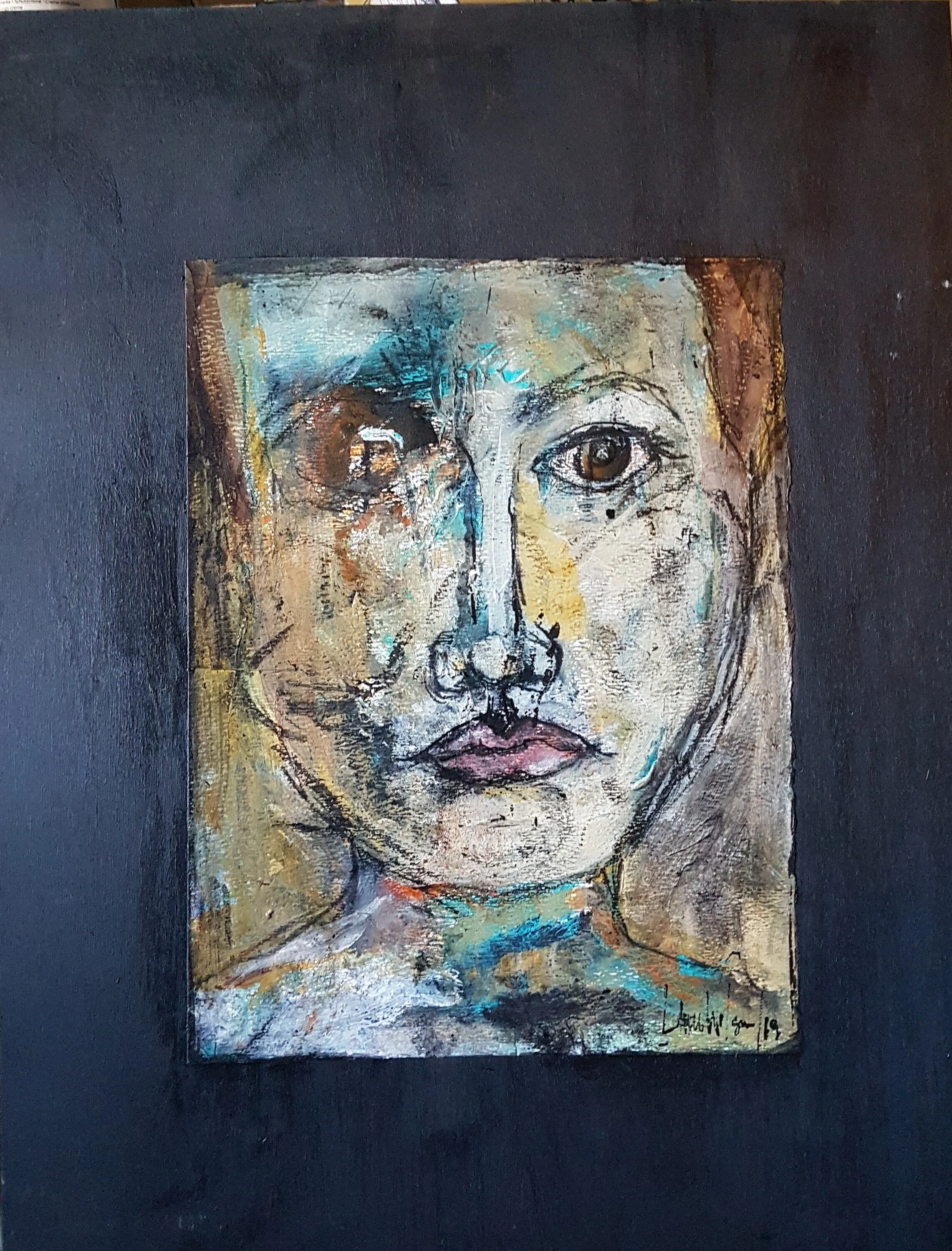 Faces 3 of 4 Mixed Media on Watercolour Paper mounted on to wood cradle panels Emma Petitt online class Sept 2019 .jpg