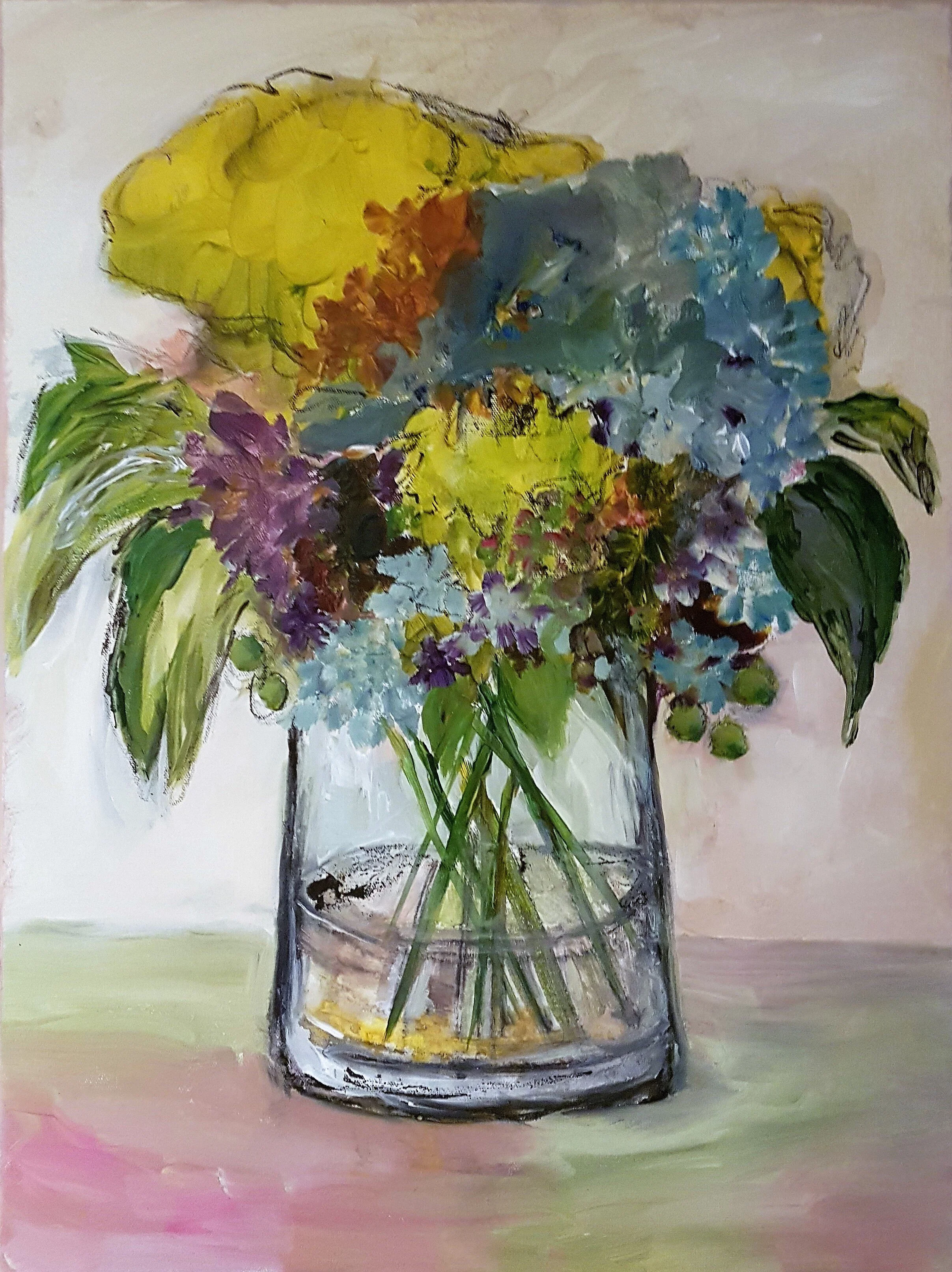 LynnWilson Work 2 Flowers In Glass Vase Oct 2017 Mixed Media on Gallery Wrapped Canvas.jpg
