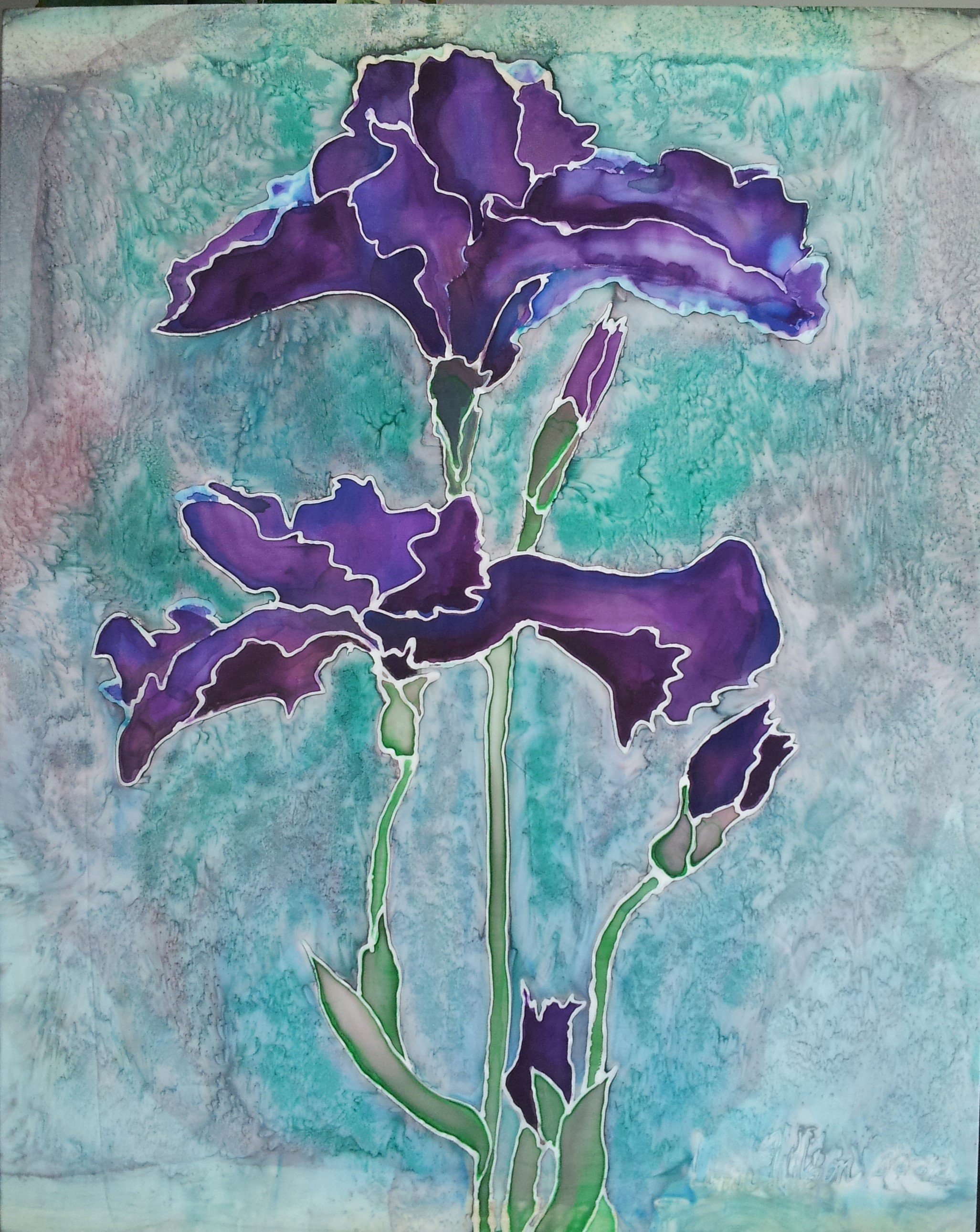 Purple Iris Handpainted on Silk Mounted on Gallery Profile Canvas (3).jpg
