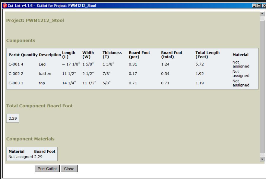 Sketch-Up Cutlist