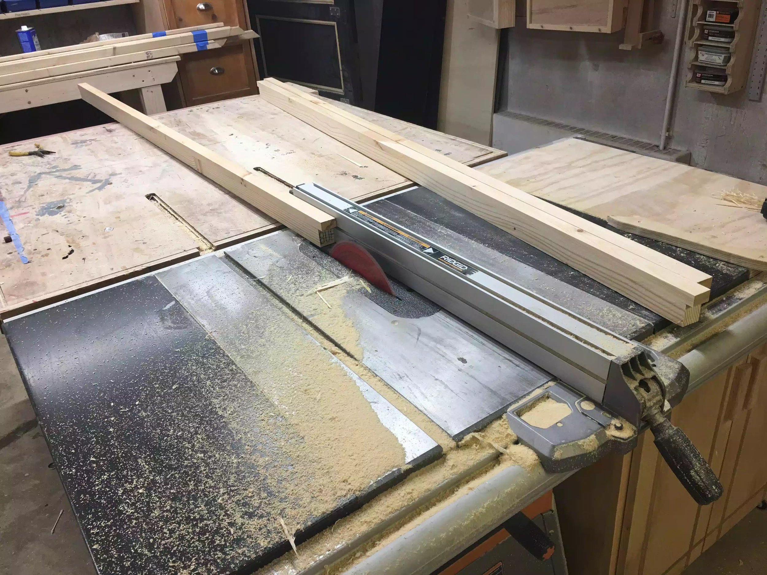 You can see the leg blank that is oversized I ripped the sides and use my flush trim saw to clean them up. 