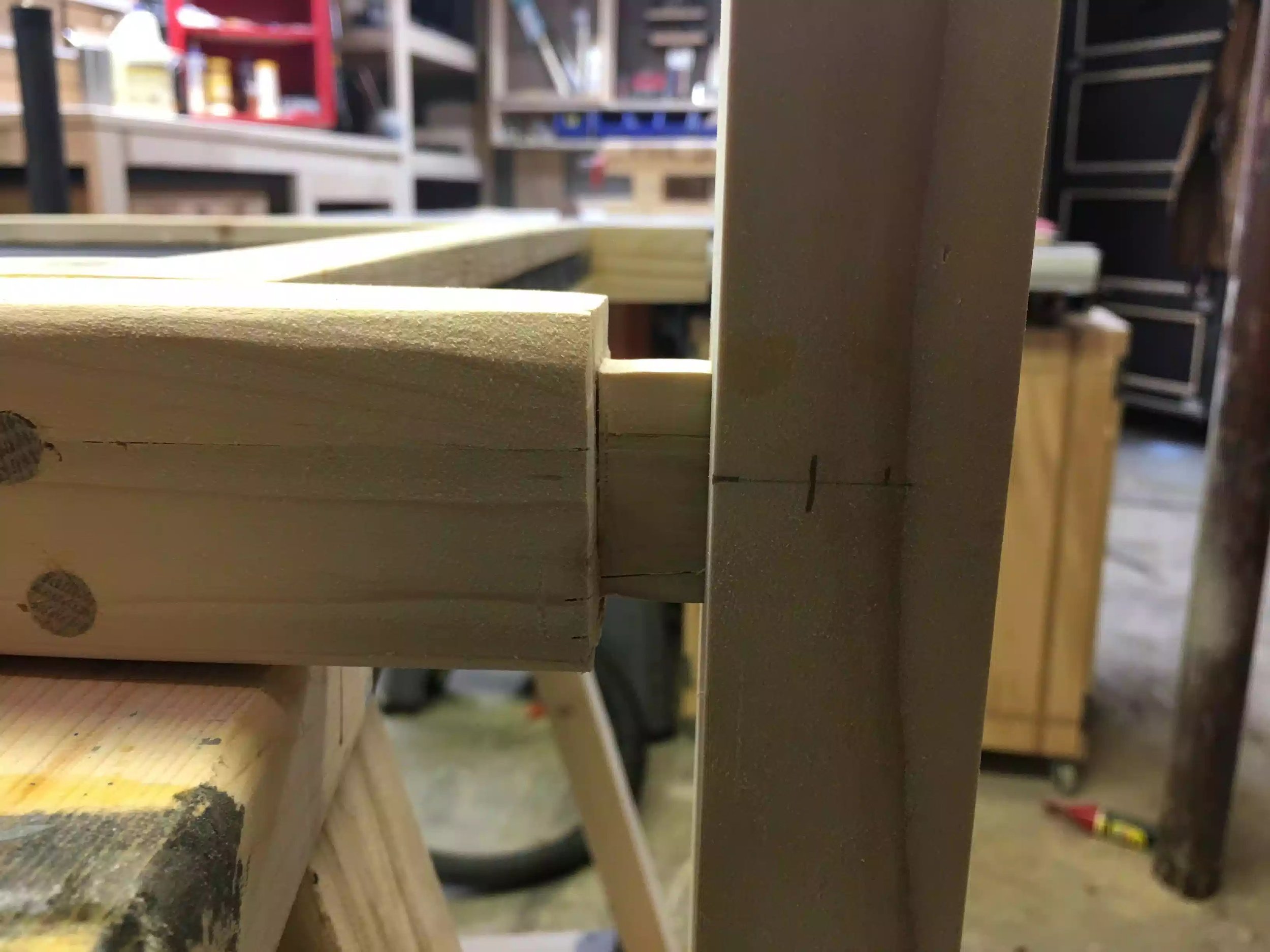 Here you see the tenon and foot, I marked very carefully because if I screwed this up the project would be very diffuclt to undo.