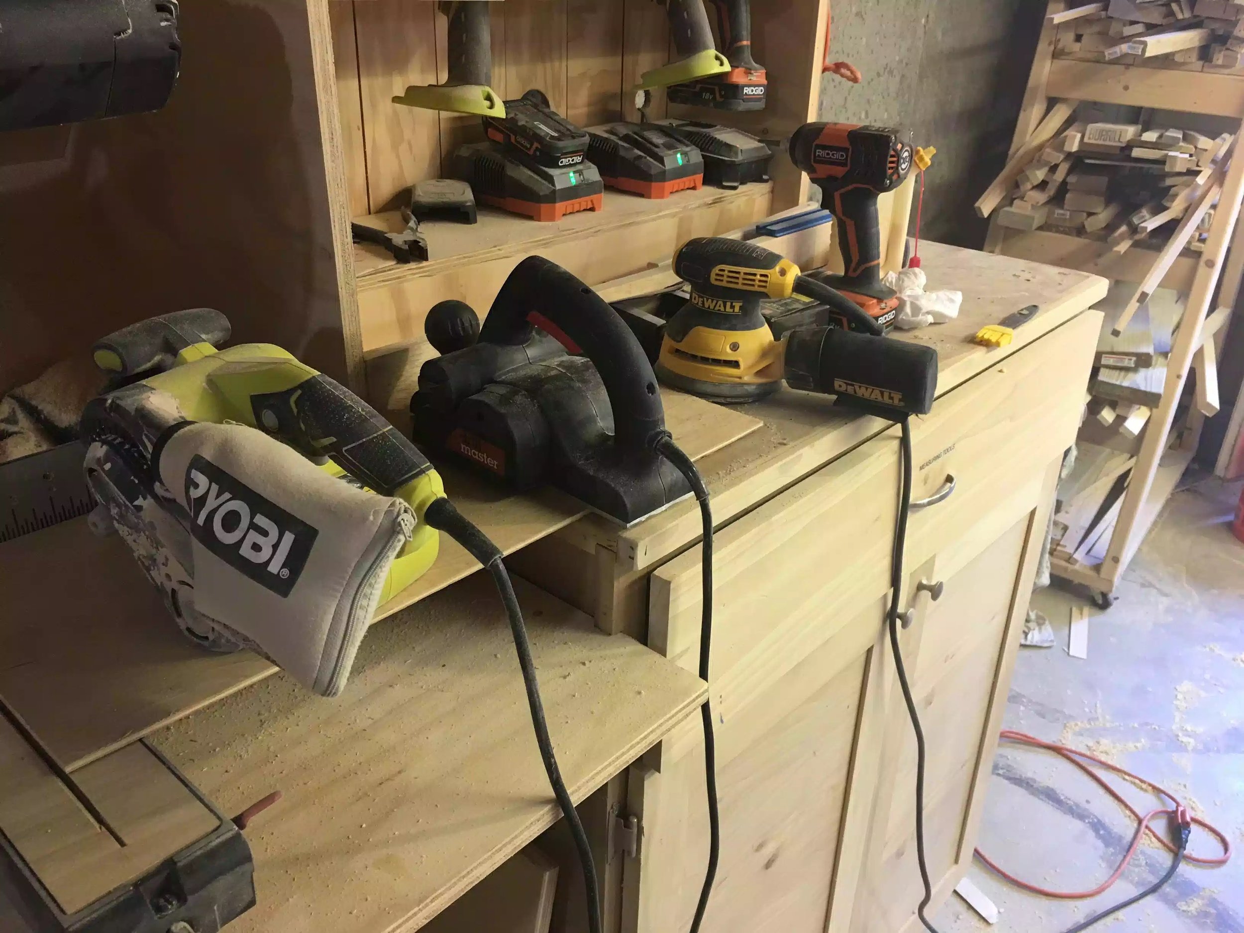 Here are my sanding tools and a hand planer.