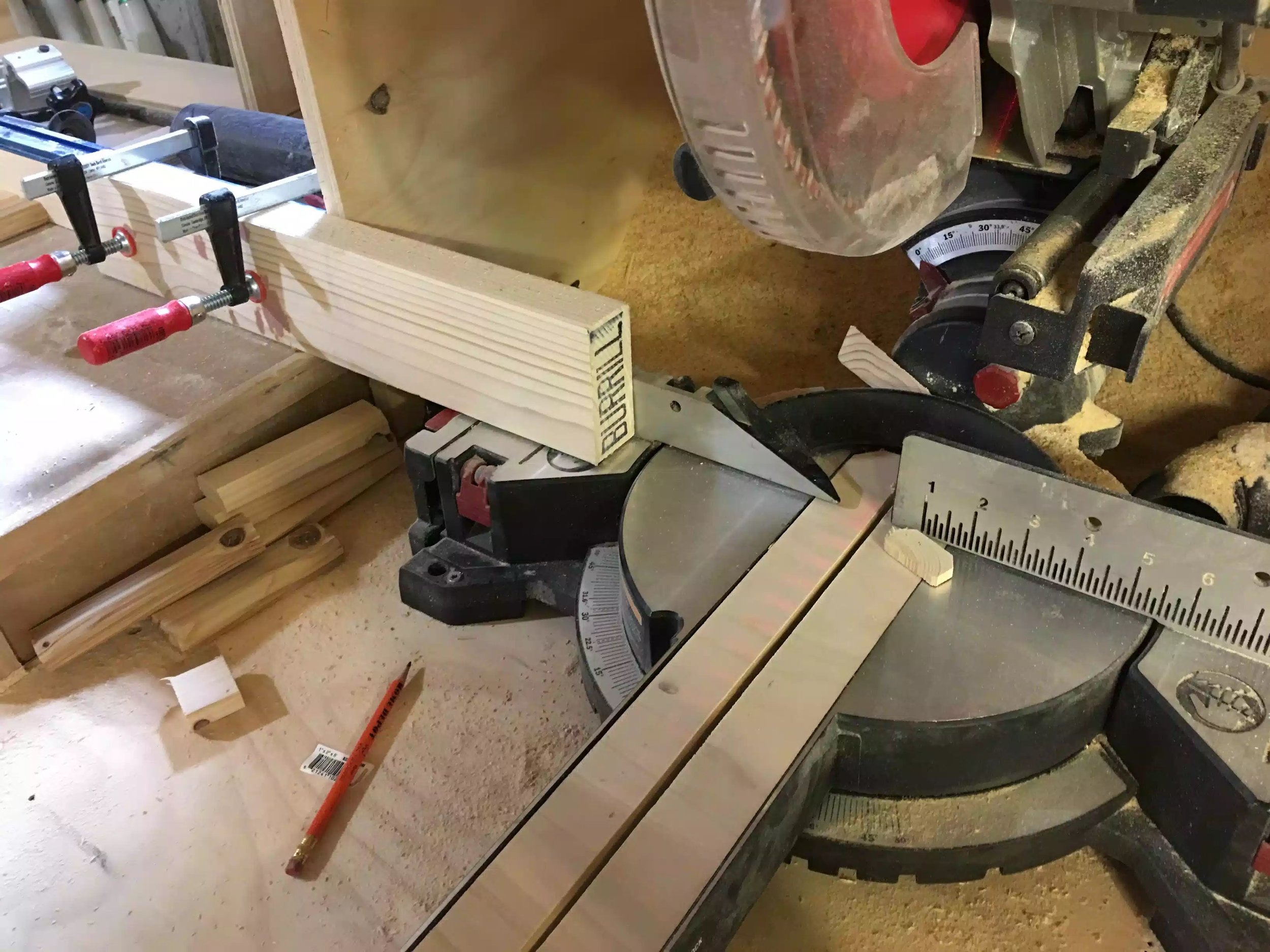 Here is another picture of my temporary stop block set-up on the chop saw.