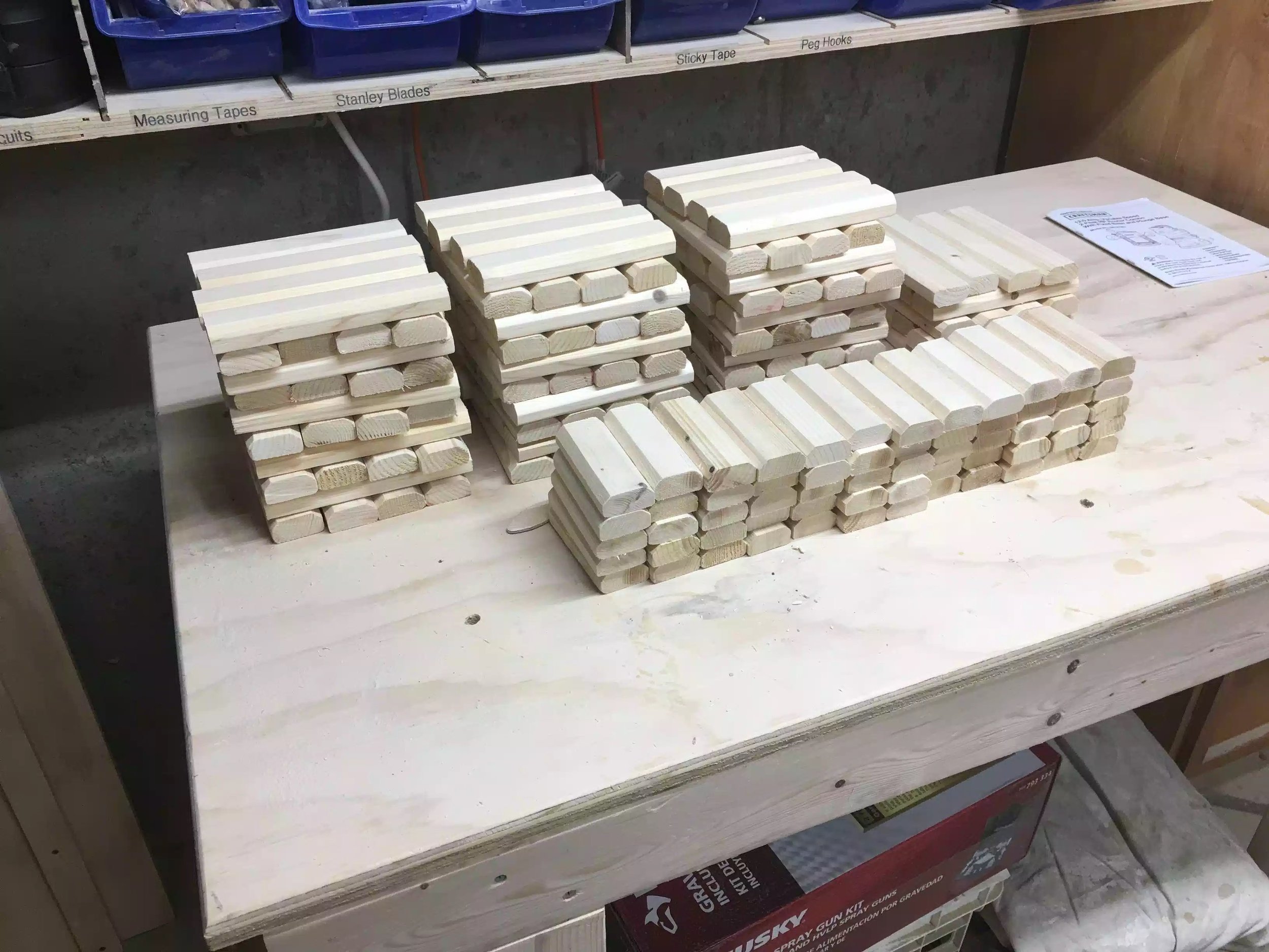 Finally after all that hand sanding , here are the 200 pieces that will make up the pattern on the front of the dividers.