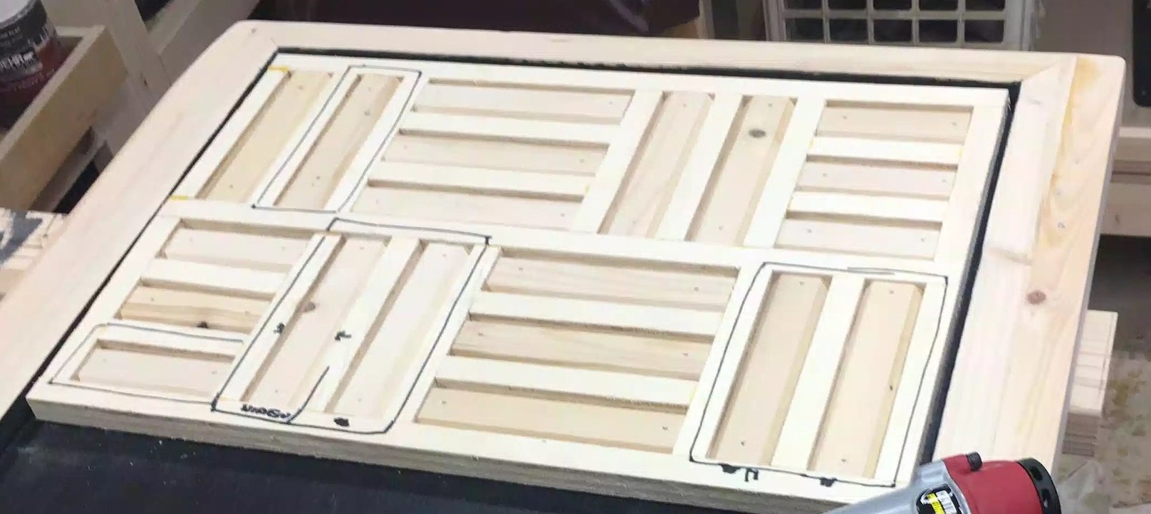 Here is the template that I made, as I metioned above I needed to slim some of the pieces down, I marked the template with black marking to show which ones needed the adjusted size.