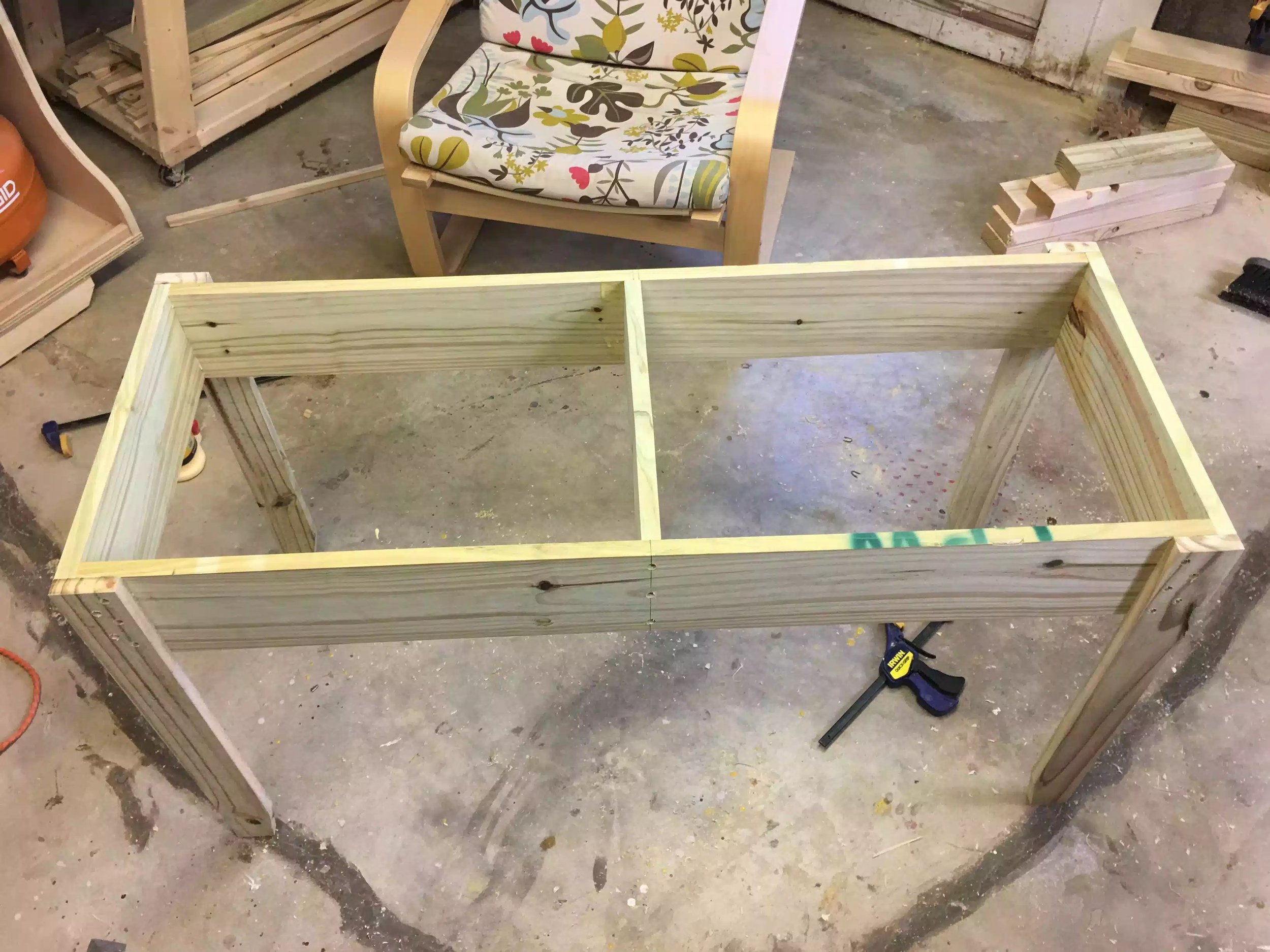 Here is as far as I got today the top frame and legs made and atatched.