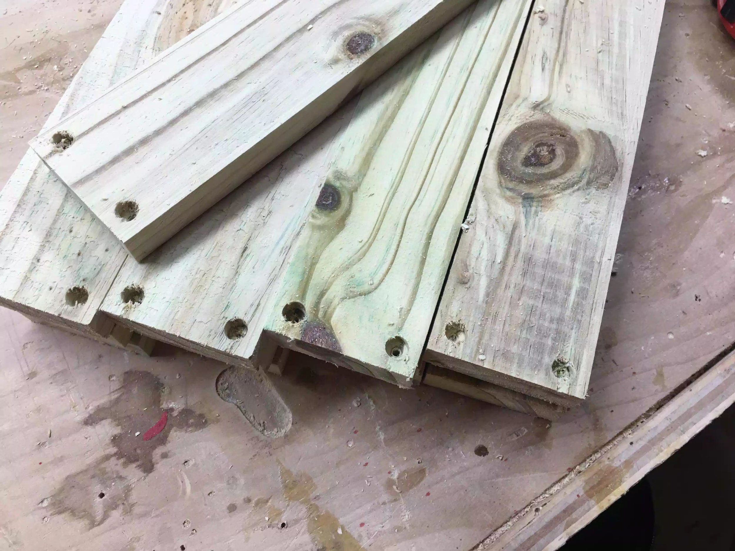 All the slats are drilled