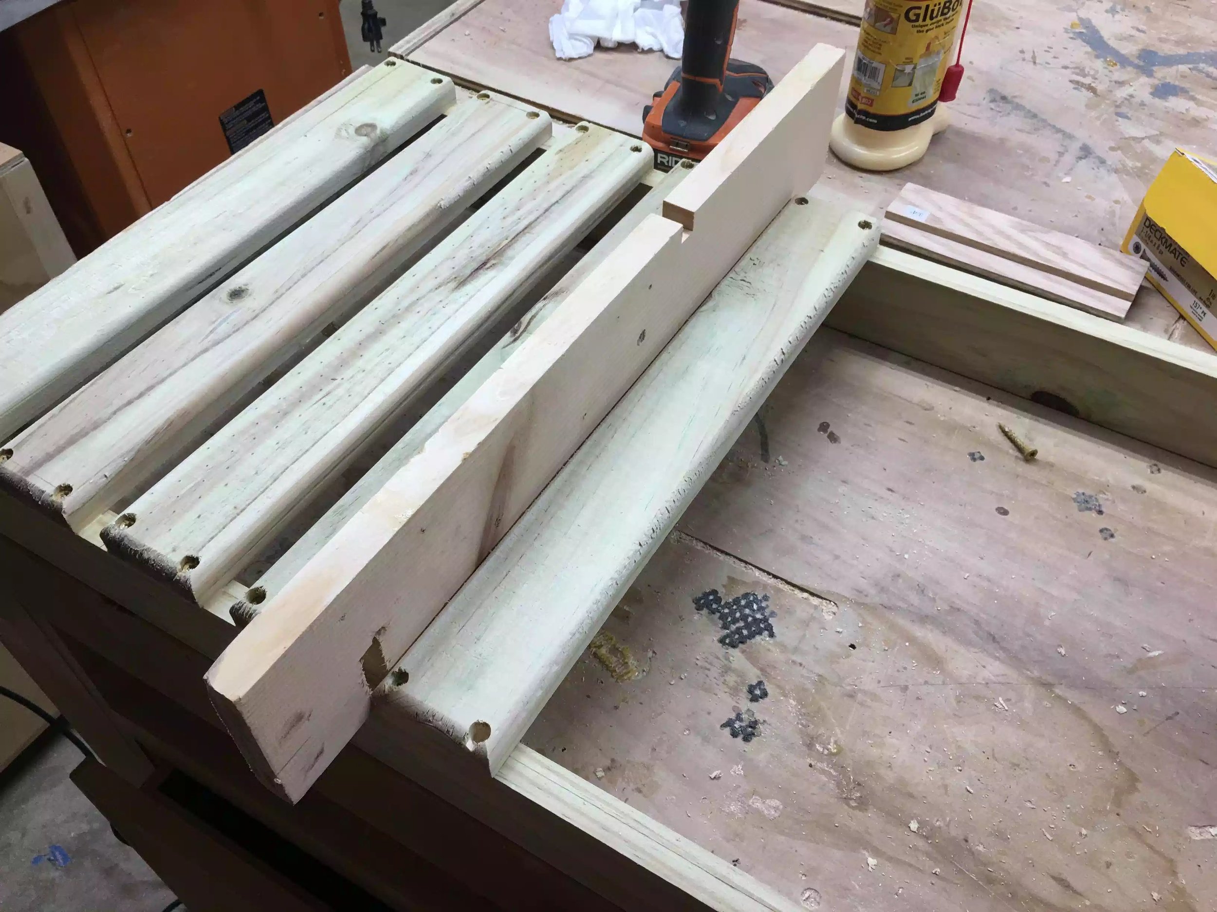 Here is the spacer I used to space each slat while I glued and screwed each slat to the bottom frame