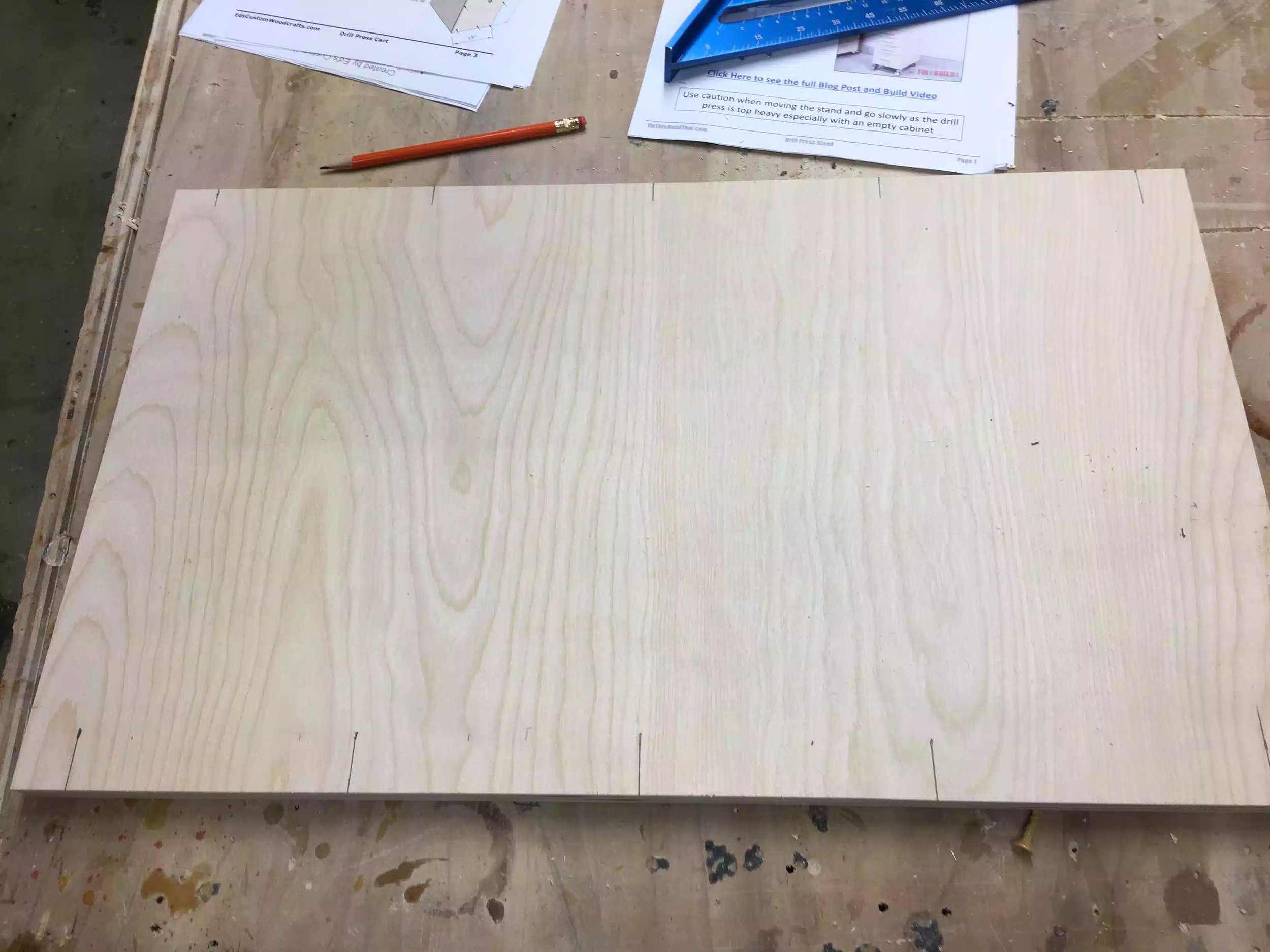 In this picture I drew lines representing where I want to place the pocket holes. The lines are drawn on each long side