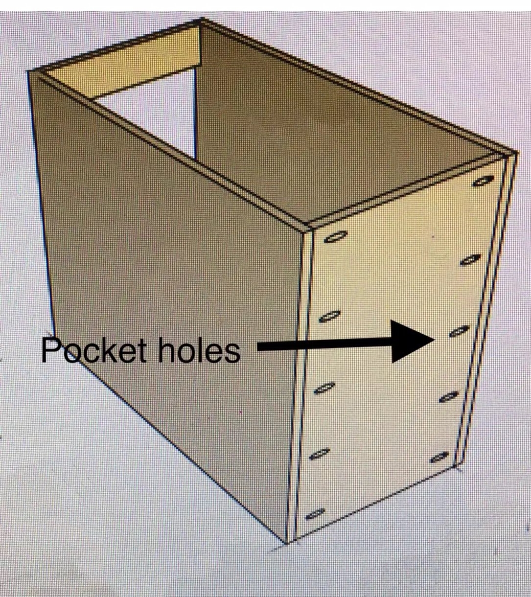 Although I didn't take a picture of the finished pocket holes here is a image from the plans showing you how I placed them