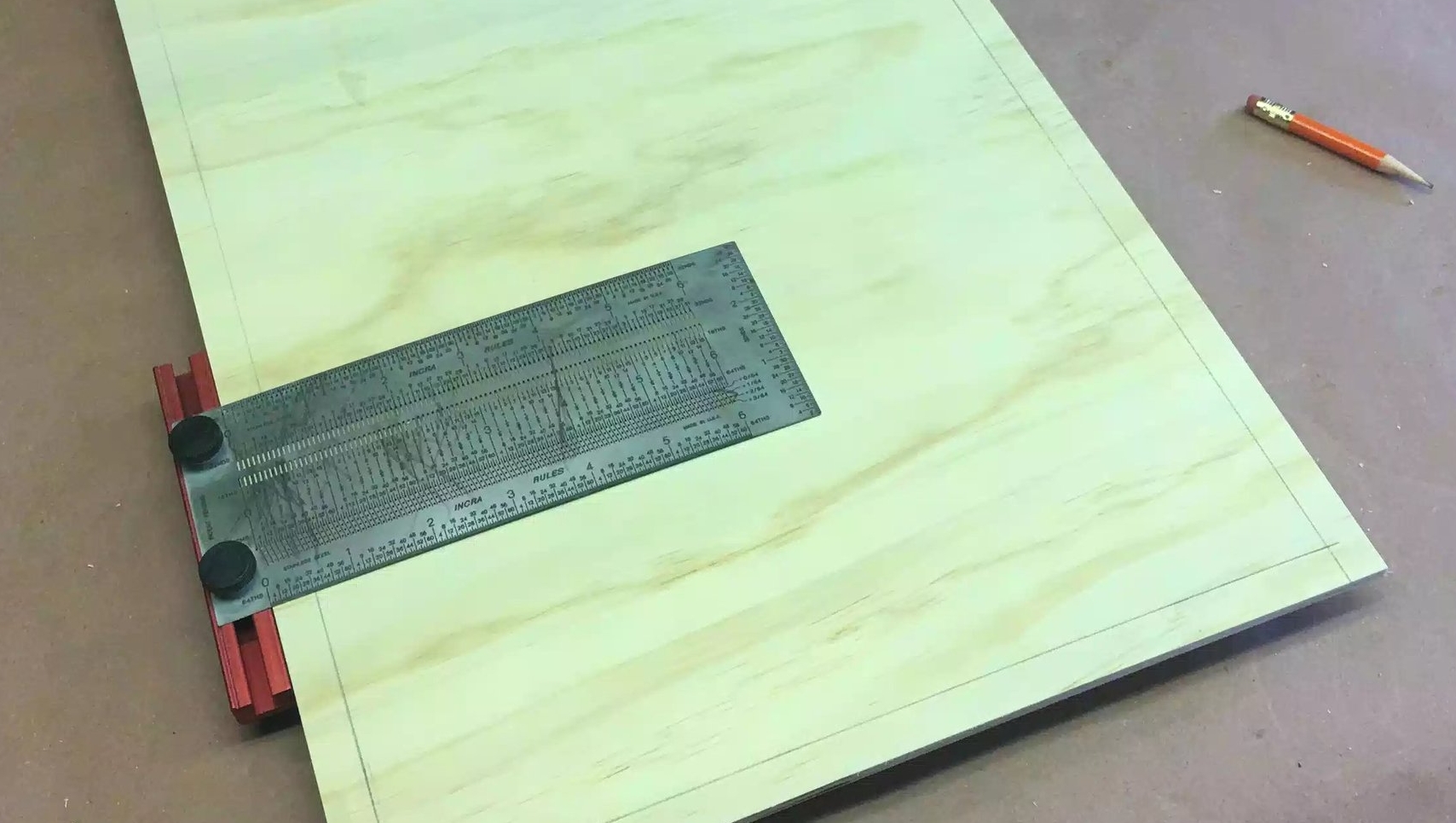 Here is the Incra T-rule, I used this to mark a 1/2" line around all edges