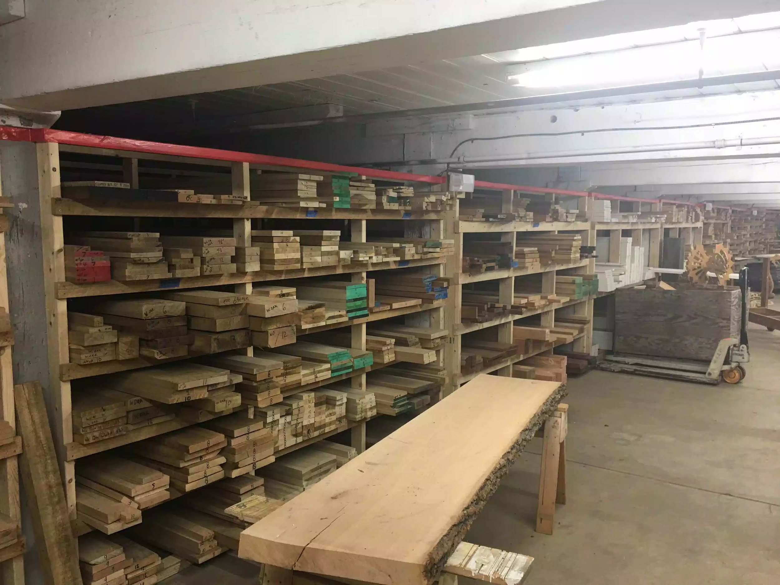 This is one side of the shop and they have all the popular species including maple, purple heart, white oak, red oak, walnut, cedar, poplar among a lot other species