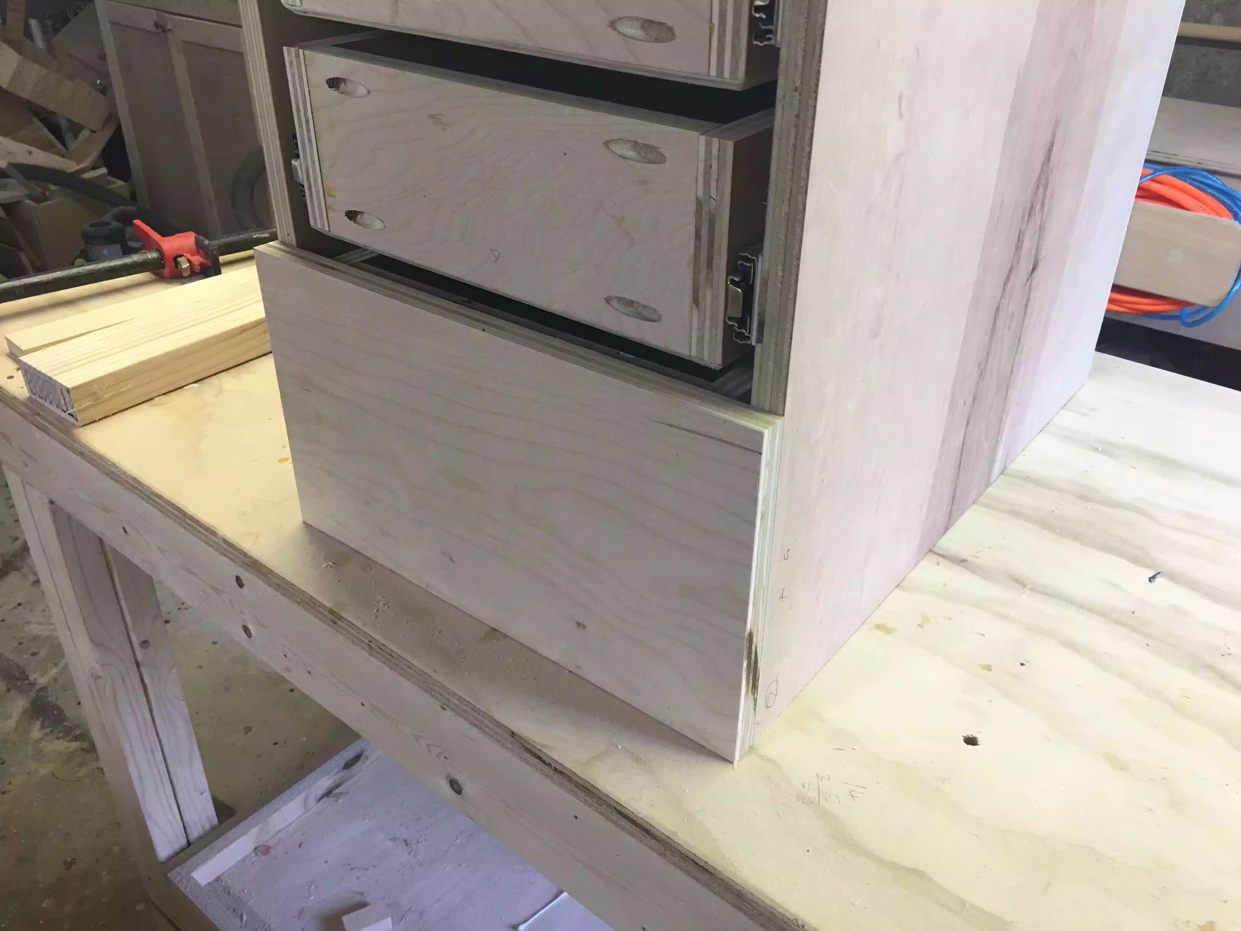 Here is the bottom false front, I am not attaching them yet as I want to apply the water based finish before I install them.