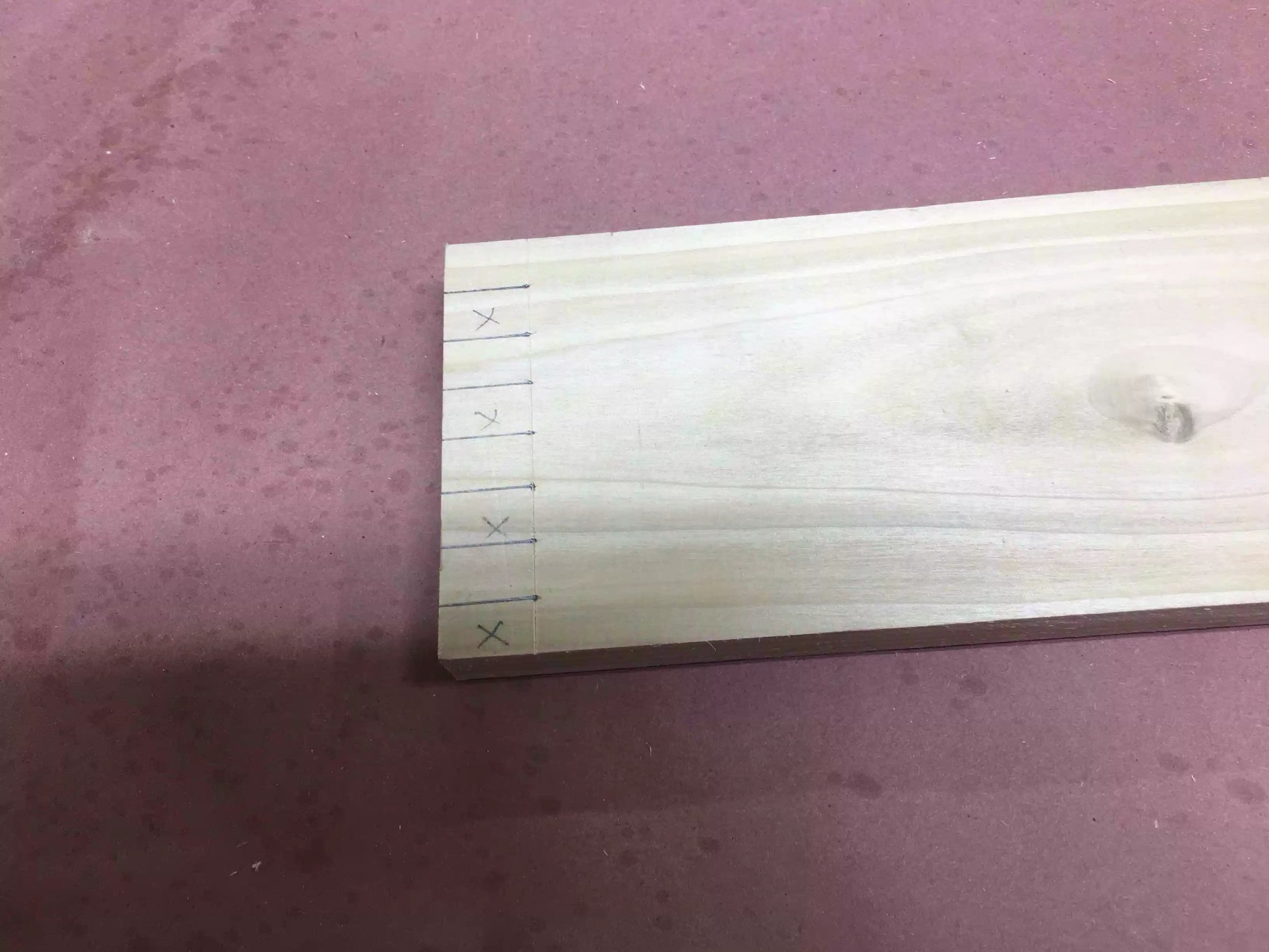I placed an X on all parts that were to be removed using the box joint jig