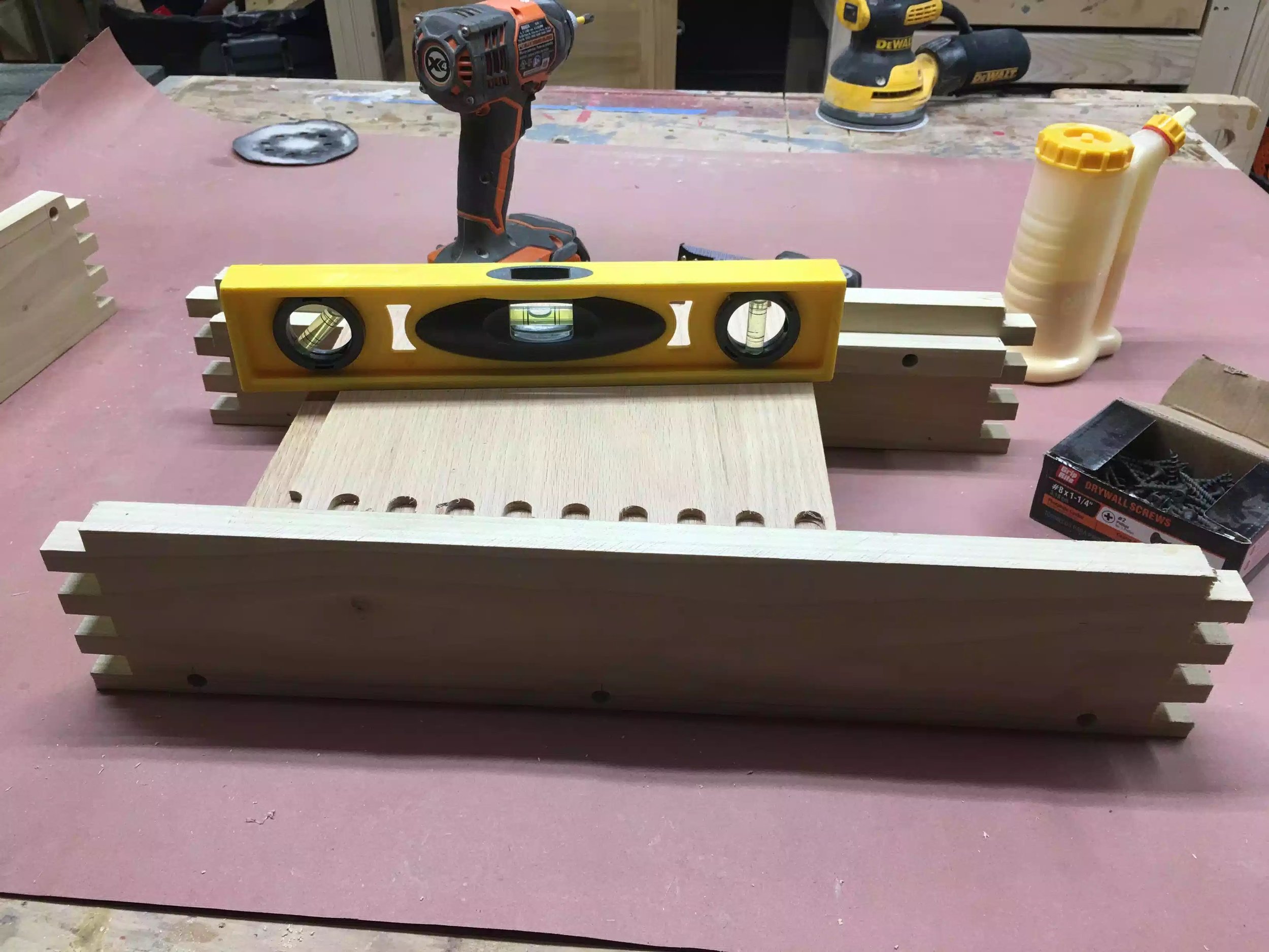 I used a scrap piece of oak that I had to make sure the top would be flush, I also used a level to make sure. It all looks fine.