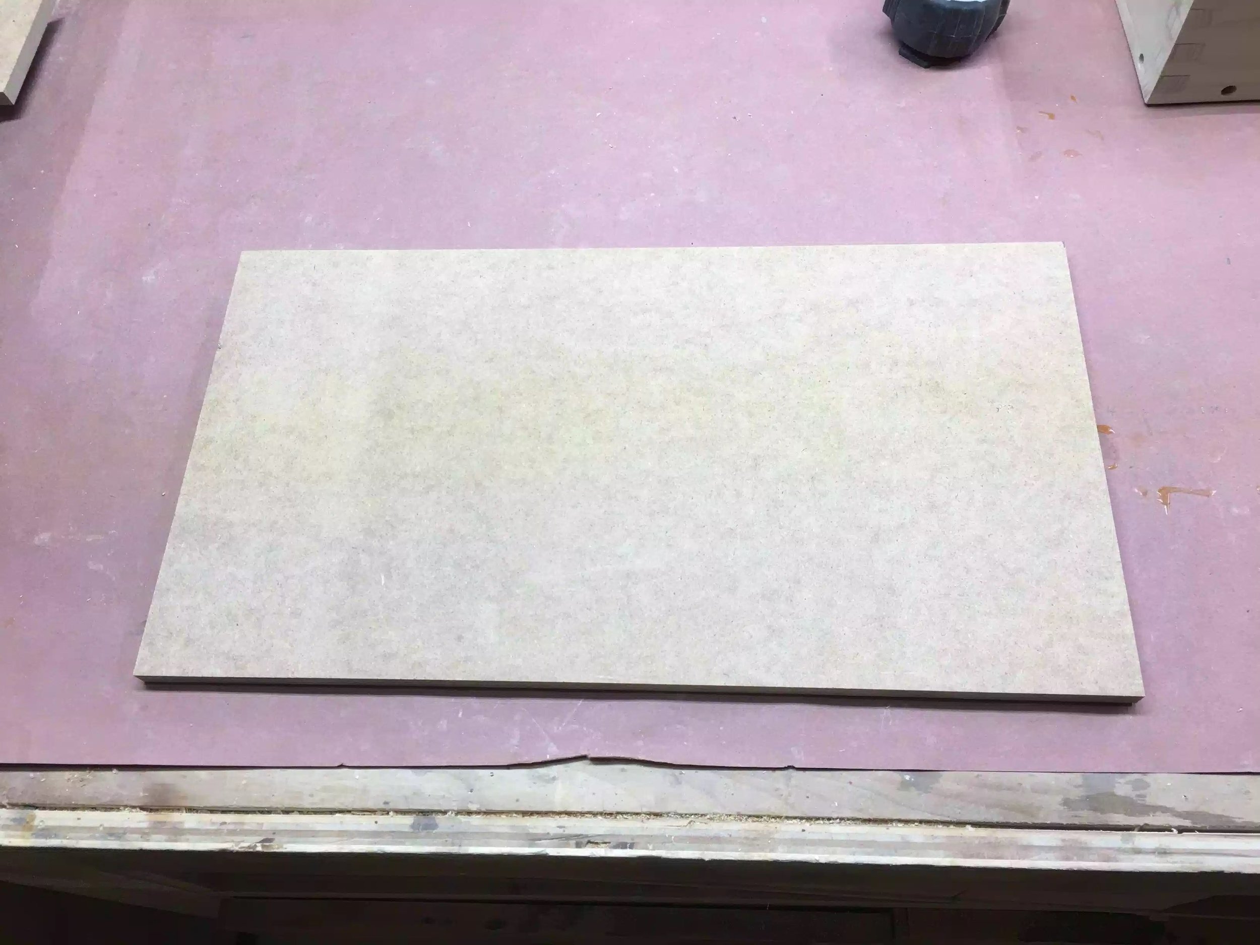 Here is the project panel cut to size, before I made all my layout lines