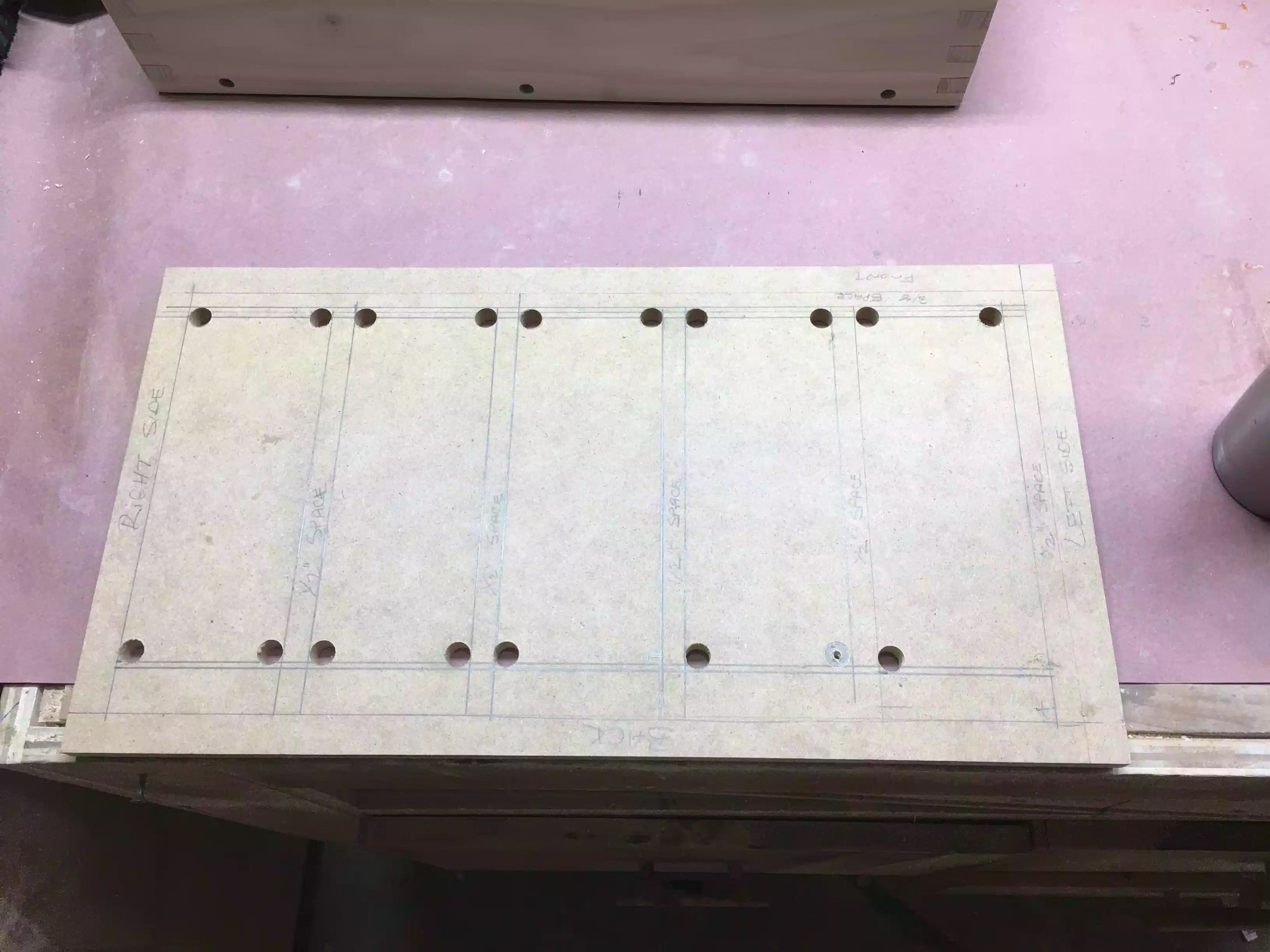 Here is the template after I added the 1/2” holes.