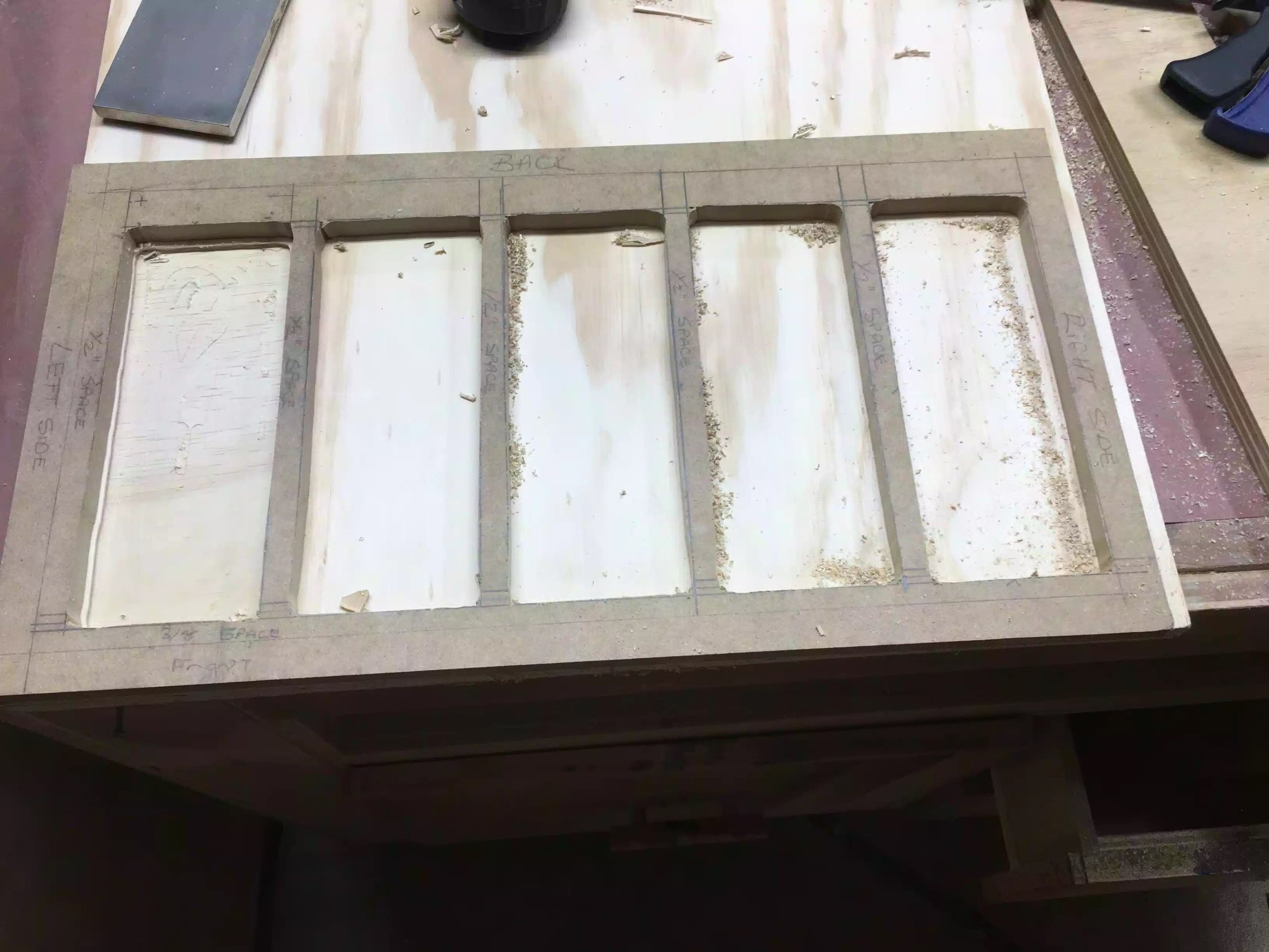 Here is the template on the scrap piece of plywood after using it, I needed to fine tune the template before using it on the oak.