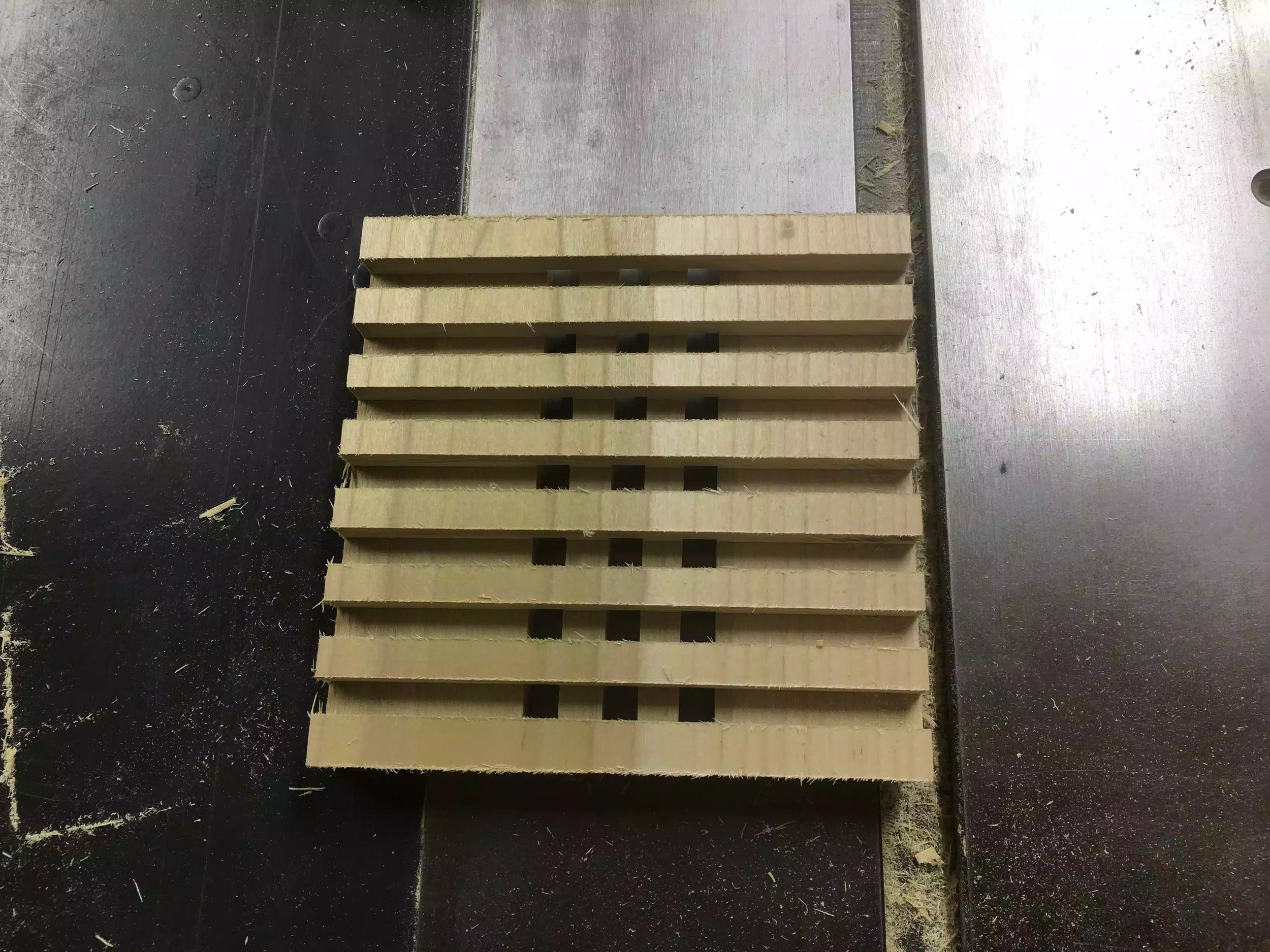 With 3 grooves cut, your piece should look like this, only 4 more cuts to make.