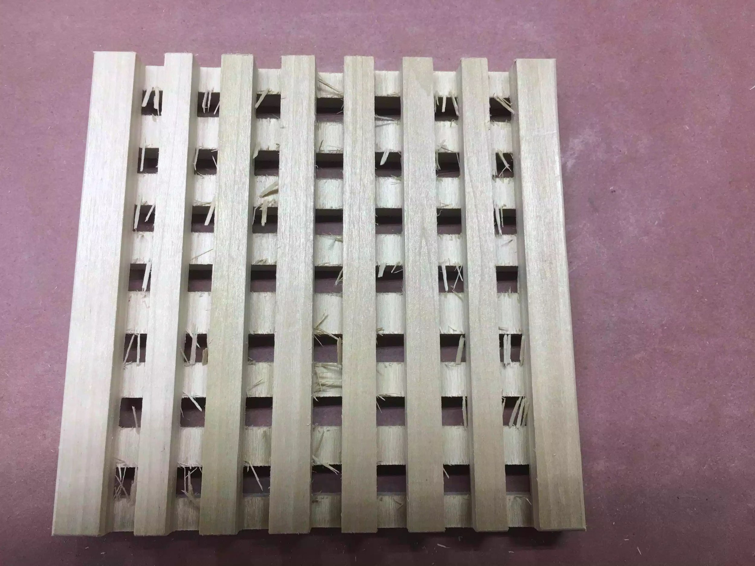 Here is the final waffle pattern, there was so much tear-out that I thought that I was doing something wrong or my dado stack wasn’t sharp. Anyway we clean this up later.