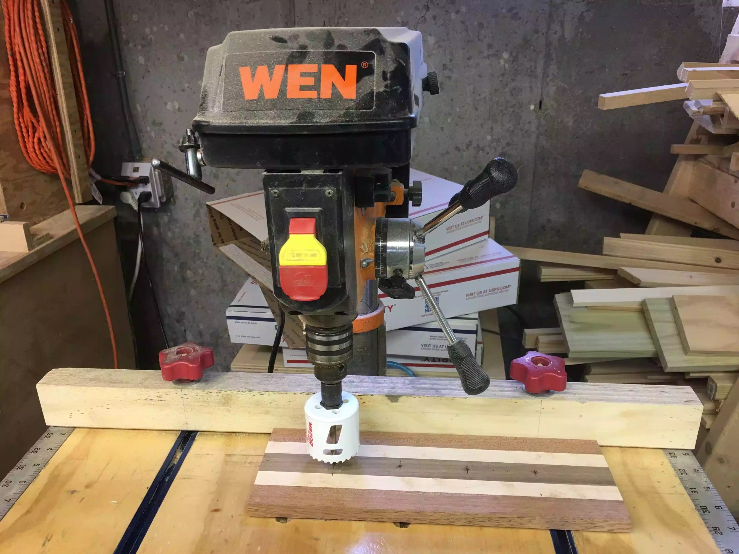 Here is me starting to cut out the holes, it hadn’t dawned on me to start gang cutting them together yet.