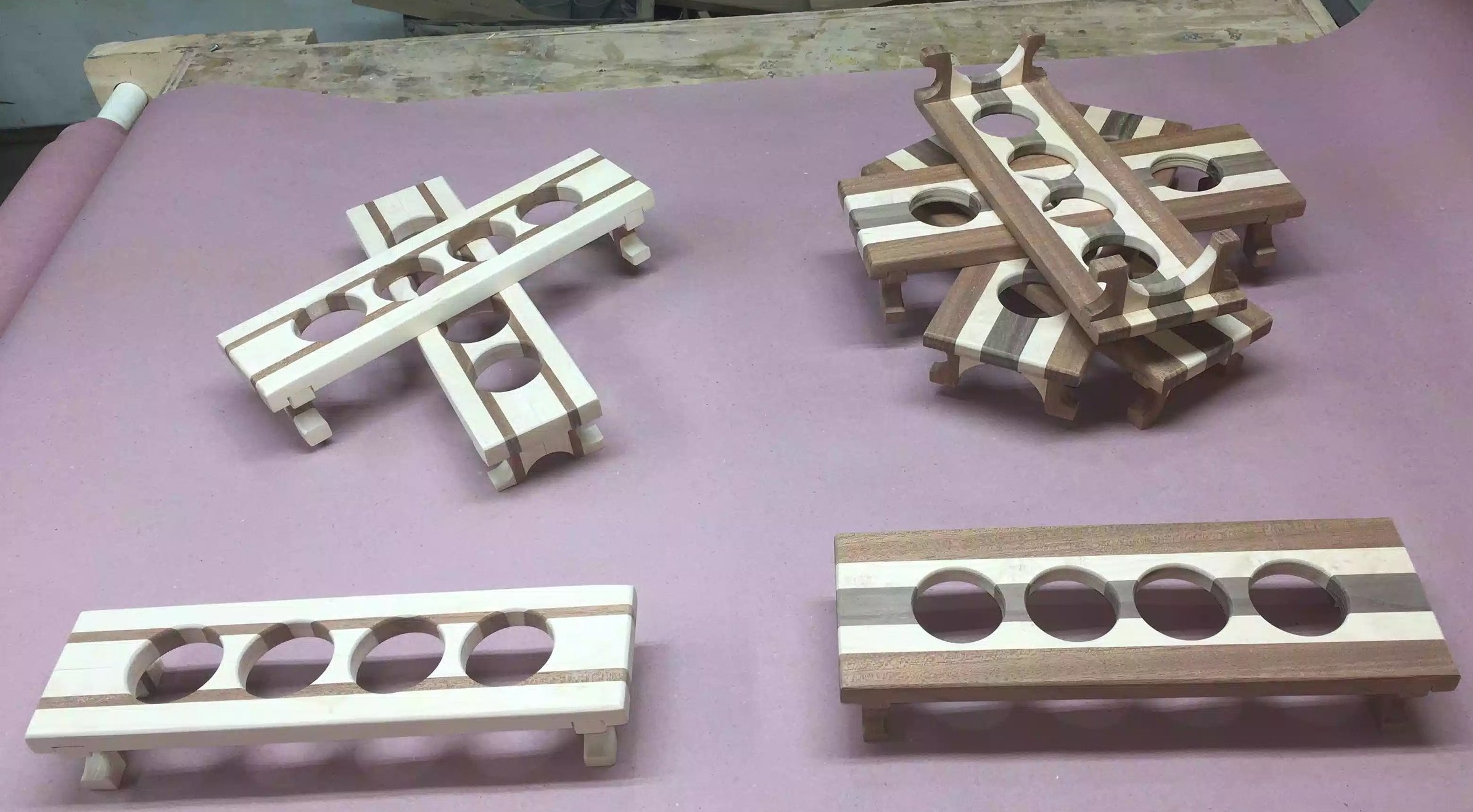 Here are both styles of flights all sanded I have to say that I really love both and especially love all the contrasting woods I used.
