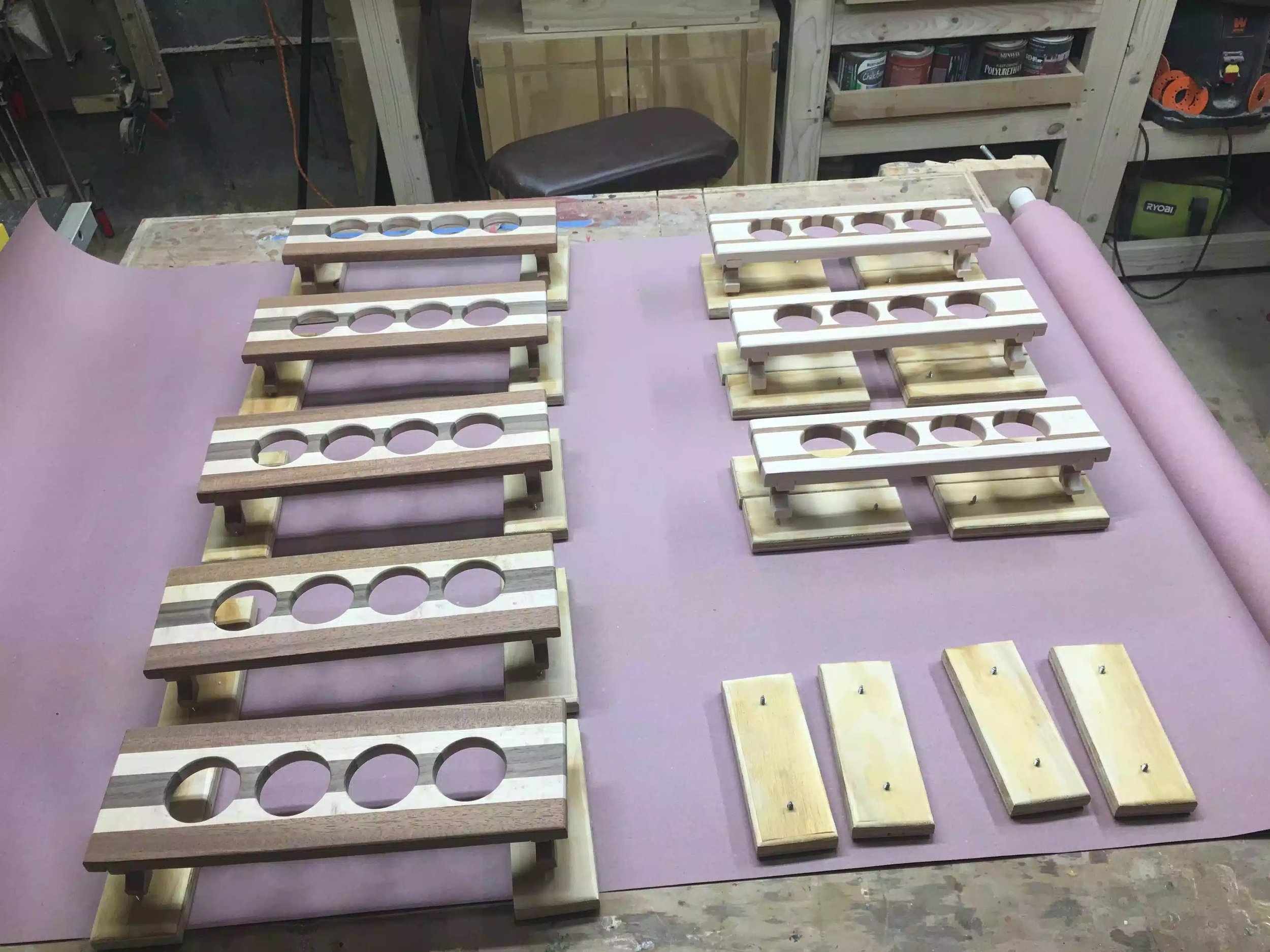 Here are all the flights laid out on the rosin paper that I use to protect the work surface.