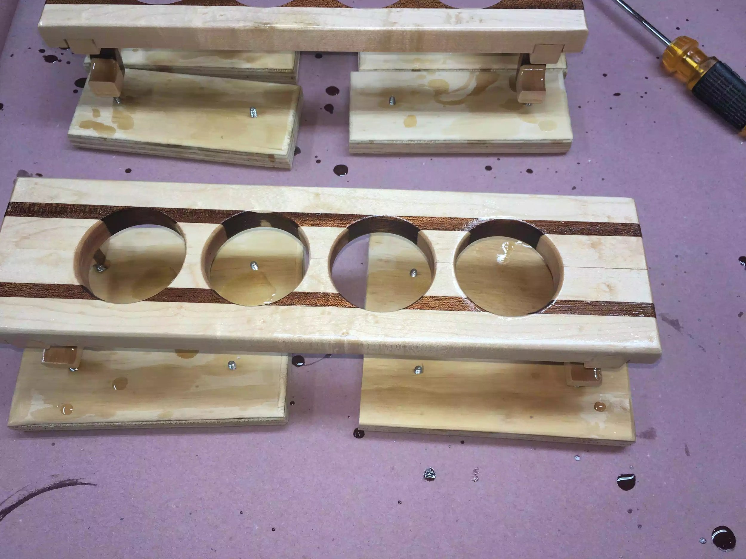 After finish , although the finish is still wet in this picture I really like how the finish brings the flight to life. I will probably use 2/3 coats sanding between each coat.