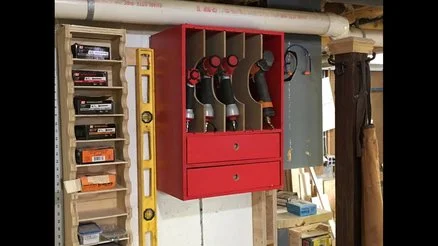 The unit has space for 5 nail guns of various sizes. It also has 2 drawers 1 for brads and the other for staples.