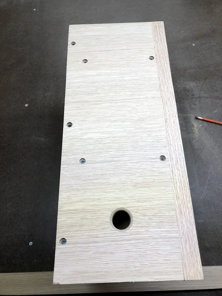 Here are the counter sunk holes before I cover them with the walnut dowels
