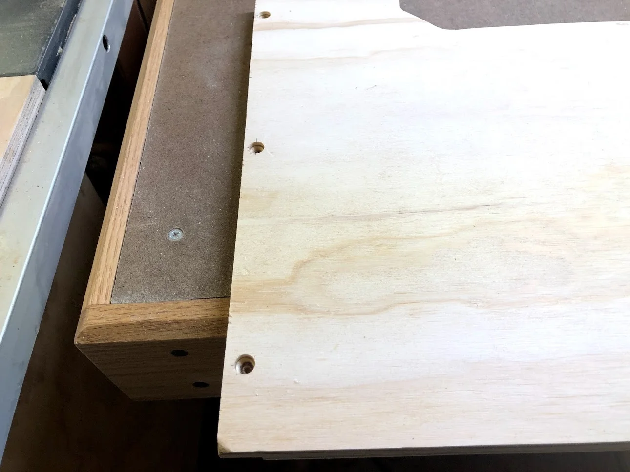 Here is a close-up of the counter-sunk holes, I will be covering these with some dowels later on.