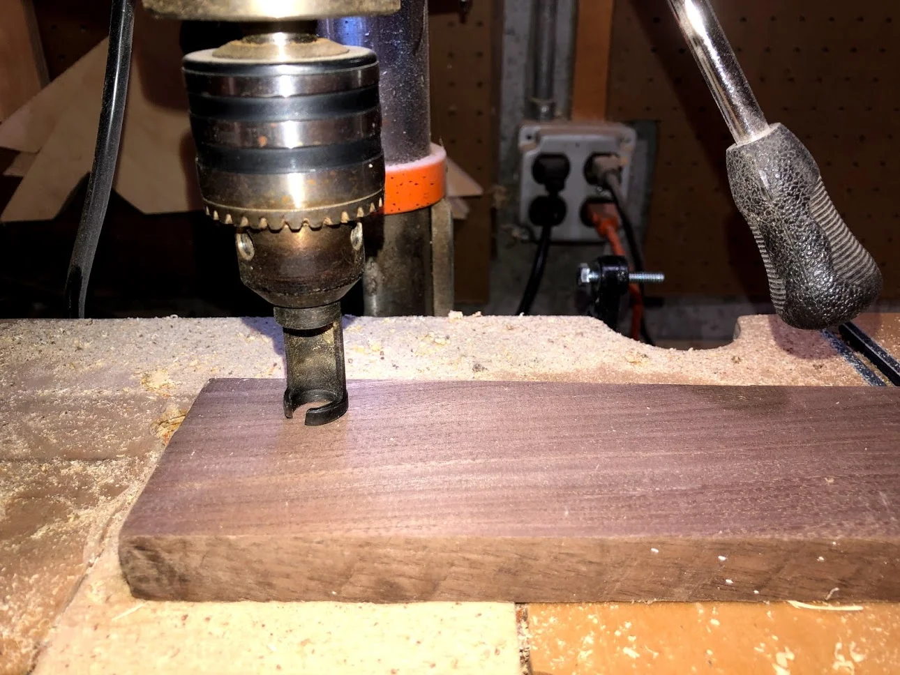 Here is the 3/8” plug cutter installed into my drill press.
