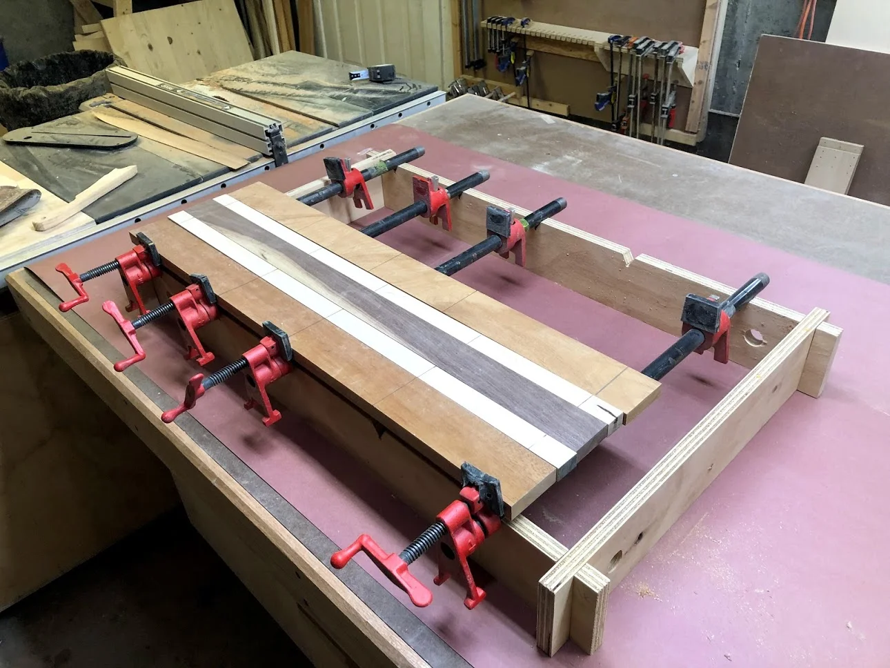 Panel sitting the jig, I did a trial run of the glue up before actually adding the glue.