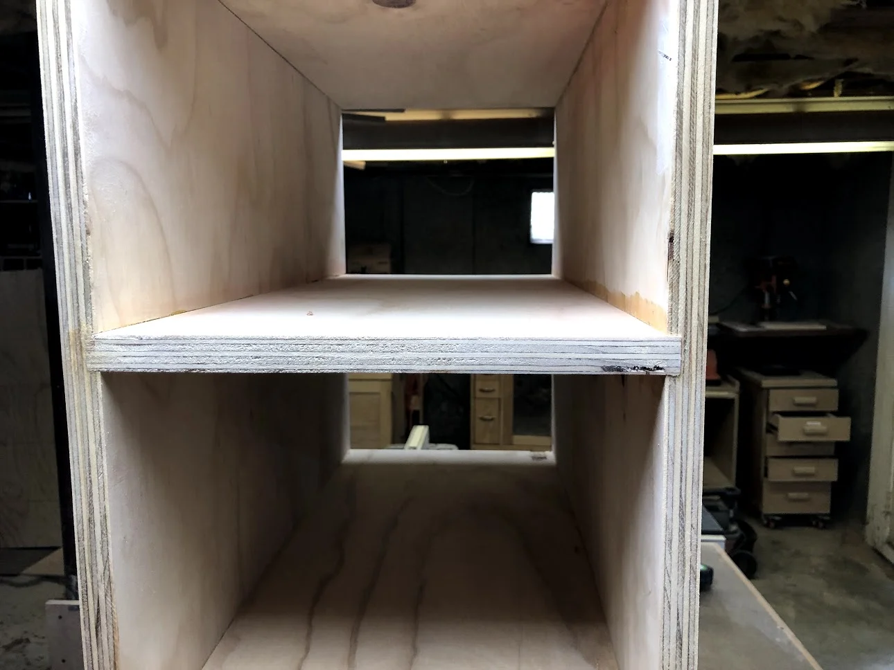 Here you can see the shelves sitting in the dado grooves, these shelves are not going anywhere. I will need to sand the unit down but its made.