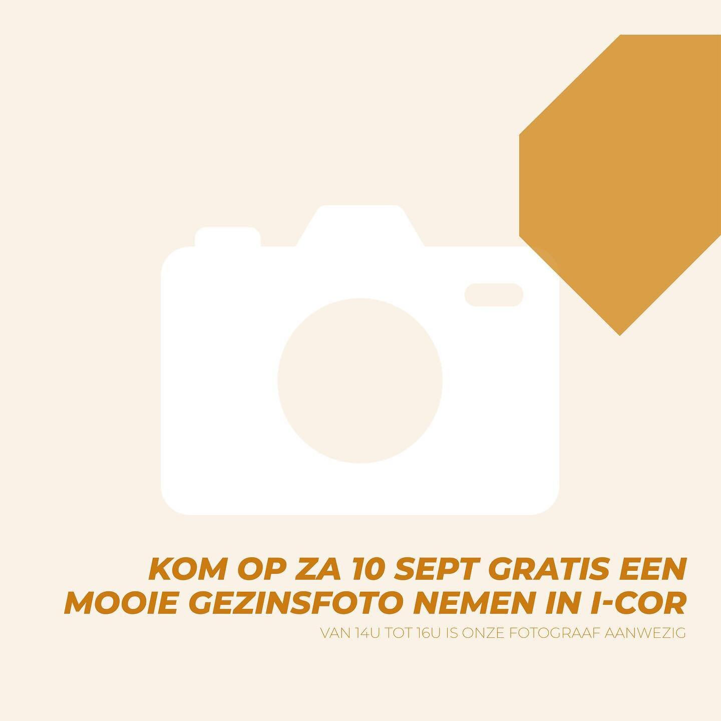 Zoals beloofd, zaterdag weer iets heel leuks op onze planning 📸 Tussen 14u en 16u is onze fotograaf aanwezig om een mooie gezinsfoto te nemen van jullie! Kom zeker langs met je partner, broer of zus, mama, kinderen of vriend(in)...