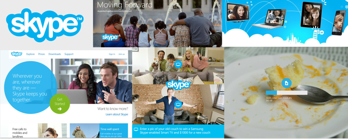 Skype use their signature brand blue to tie together all their services and marketing